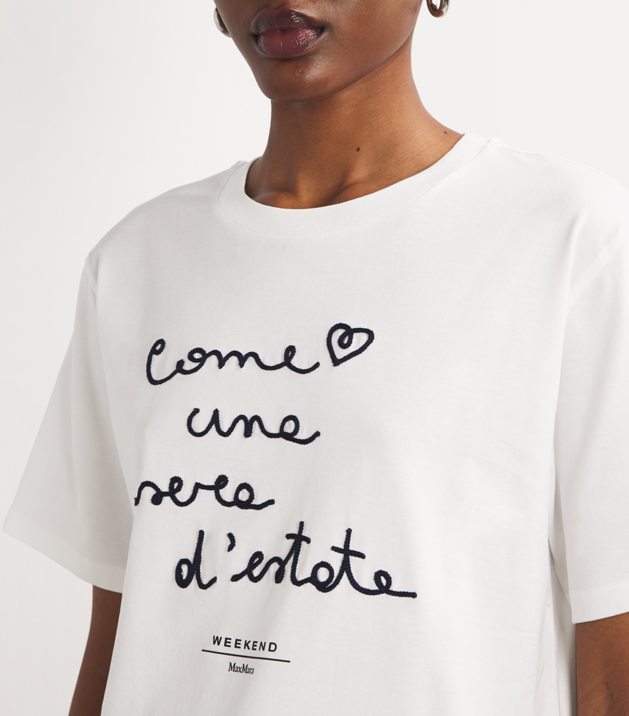 Weekend Max Mara White Cotton Embroidered-Slogan T-Shirt | Harrods AE
