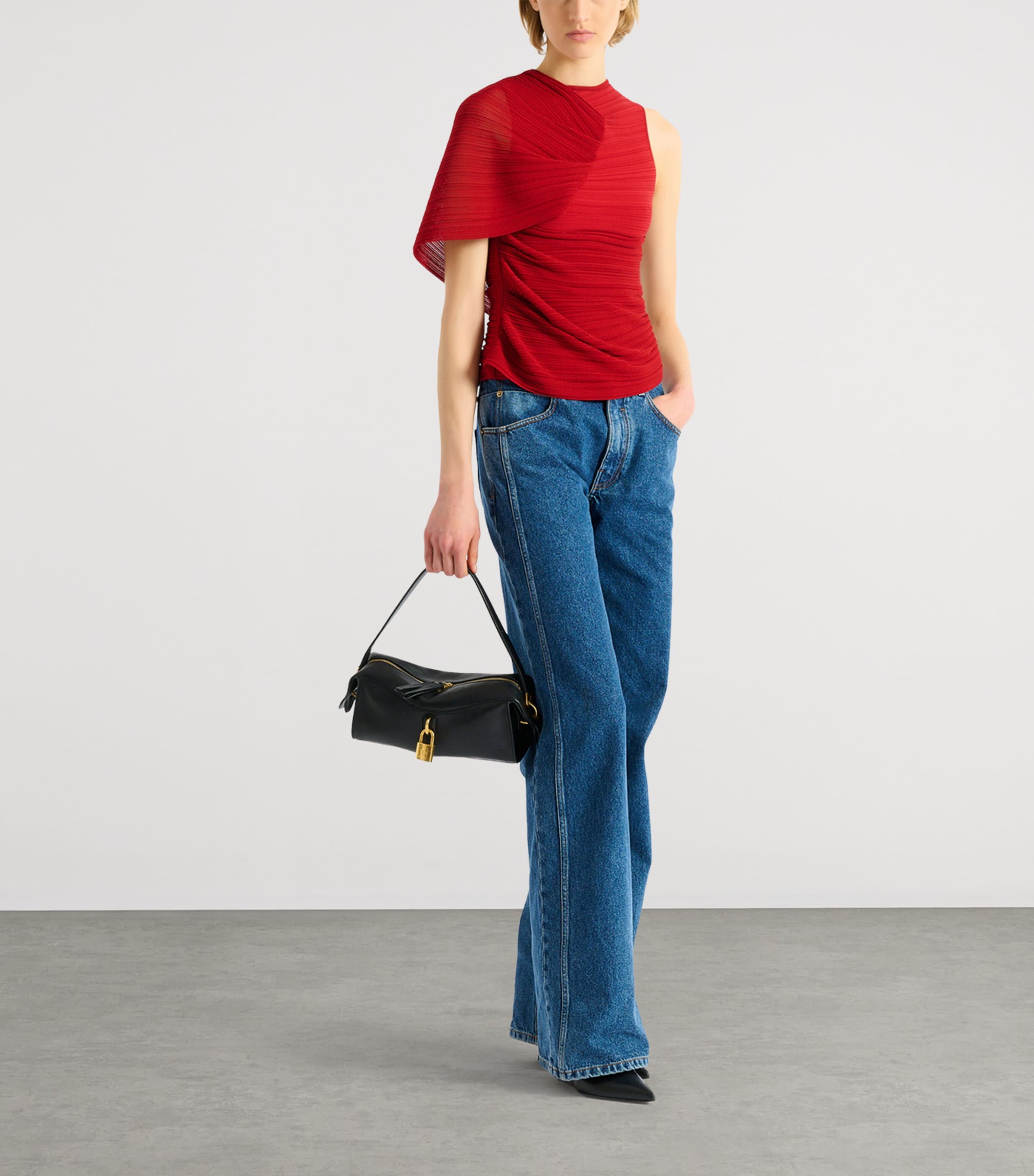 Balmain Womens Ruched Asymmetrical Top Rouge Carmin Image 2