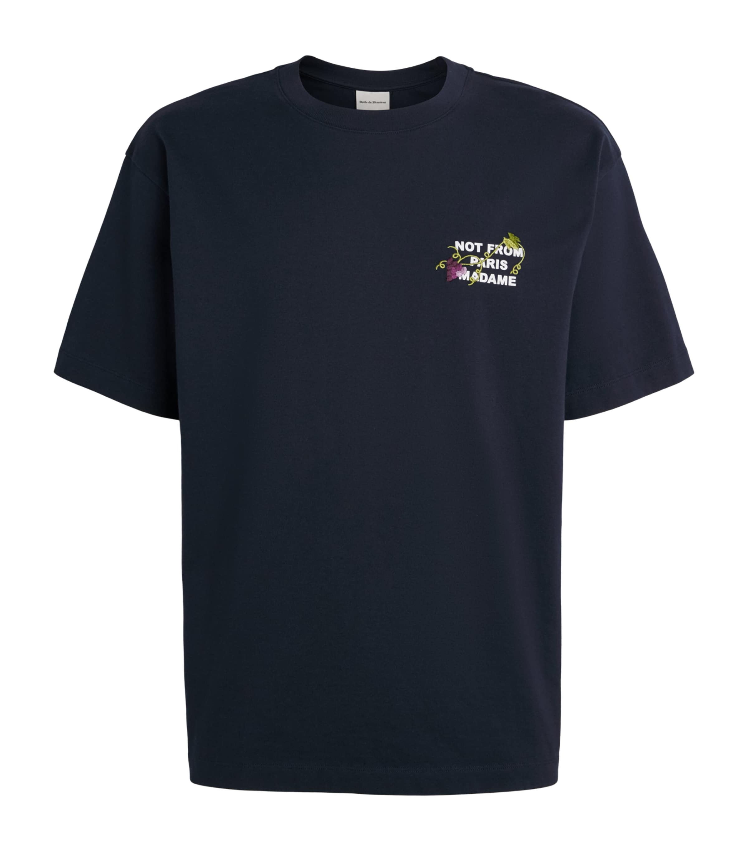 Drôle de Monsieur Mens Cotton Vine Slogan T-Shirt Navy Image 1