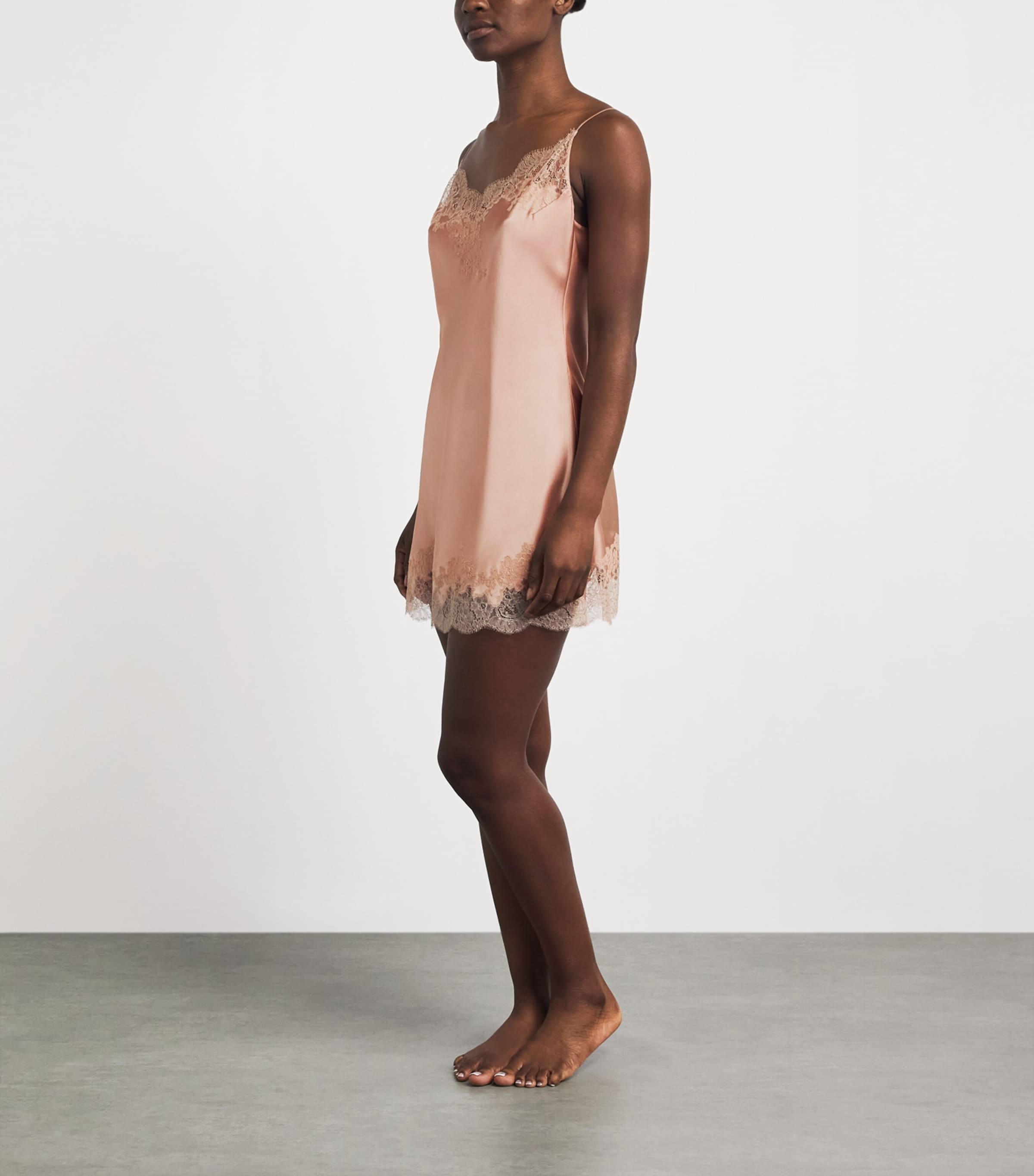 Carine Gilson Womens Silk Lace-Trim Slip Dress Beige Vision Image 2
