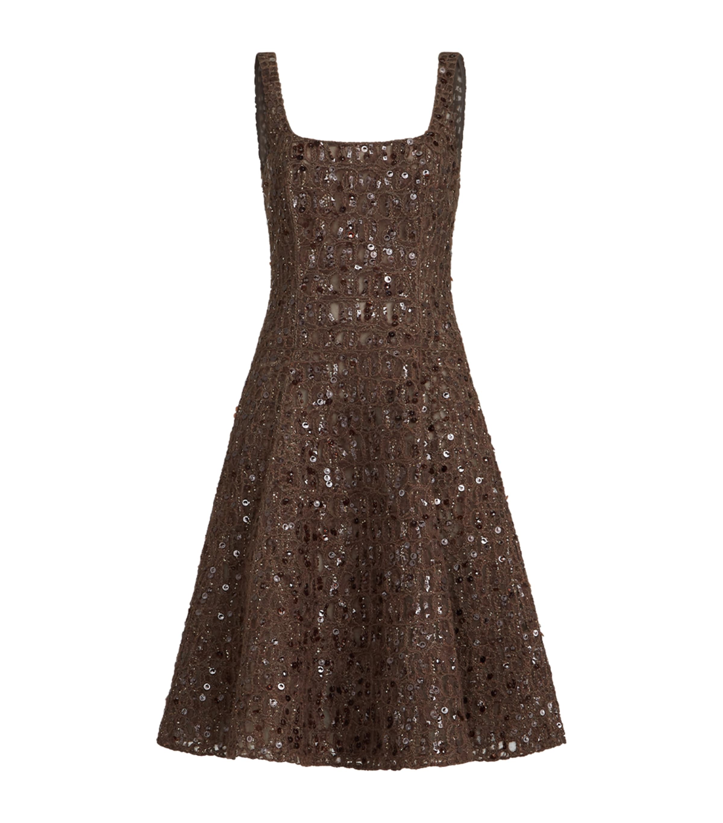 Brunello Cucinelli Mohair-silk-linen-blend Midi Dress In Brown