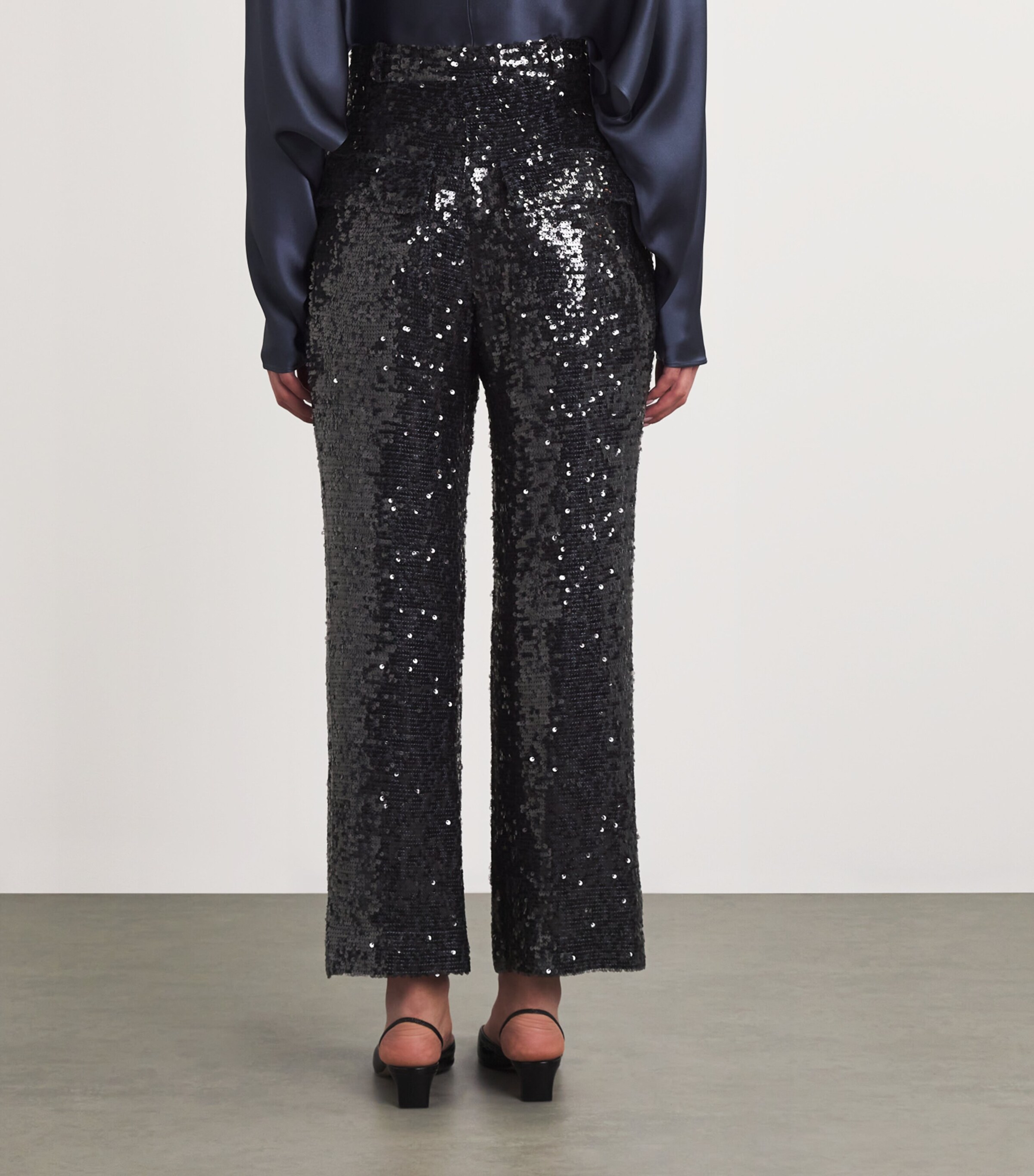 Sequin Pleated Tapered Trousers 418 MARINE Image 4