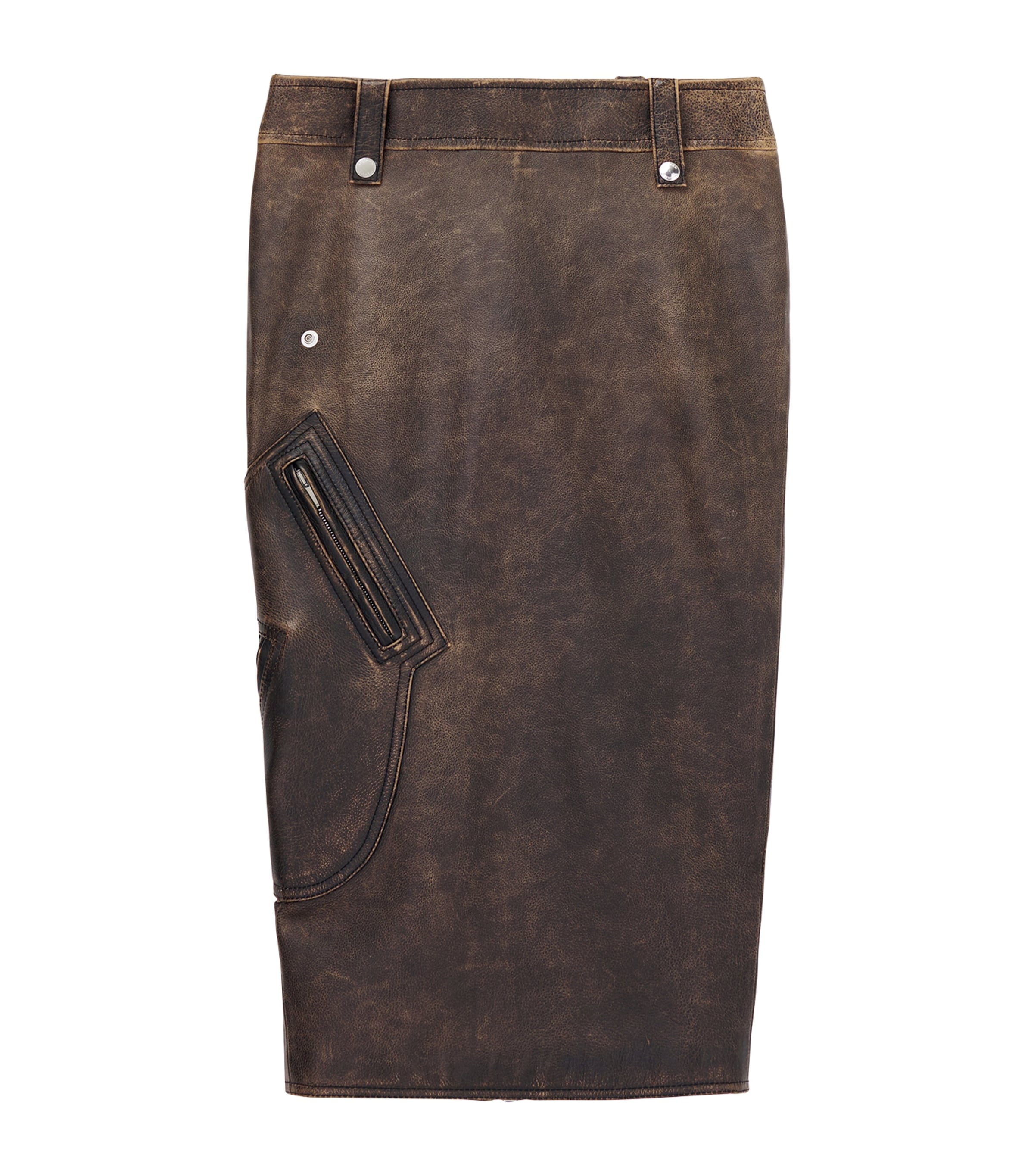 Shop Alexander Mcqueen Leather Pencil Midi Skirt In Brown