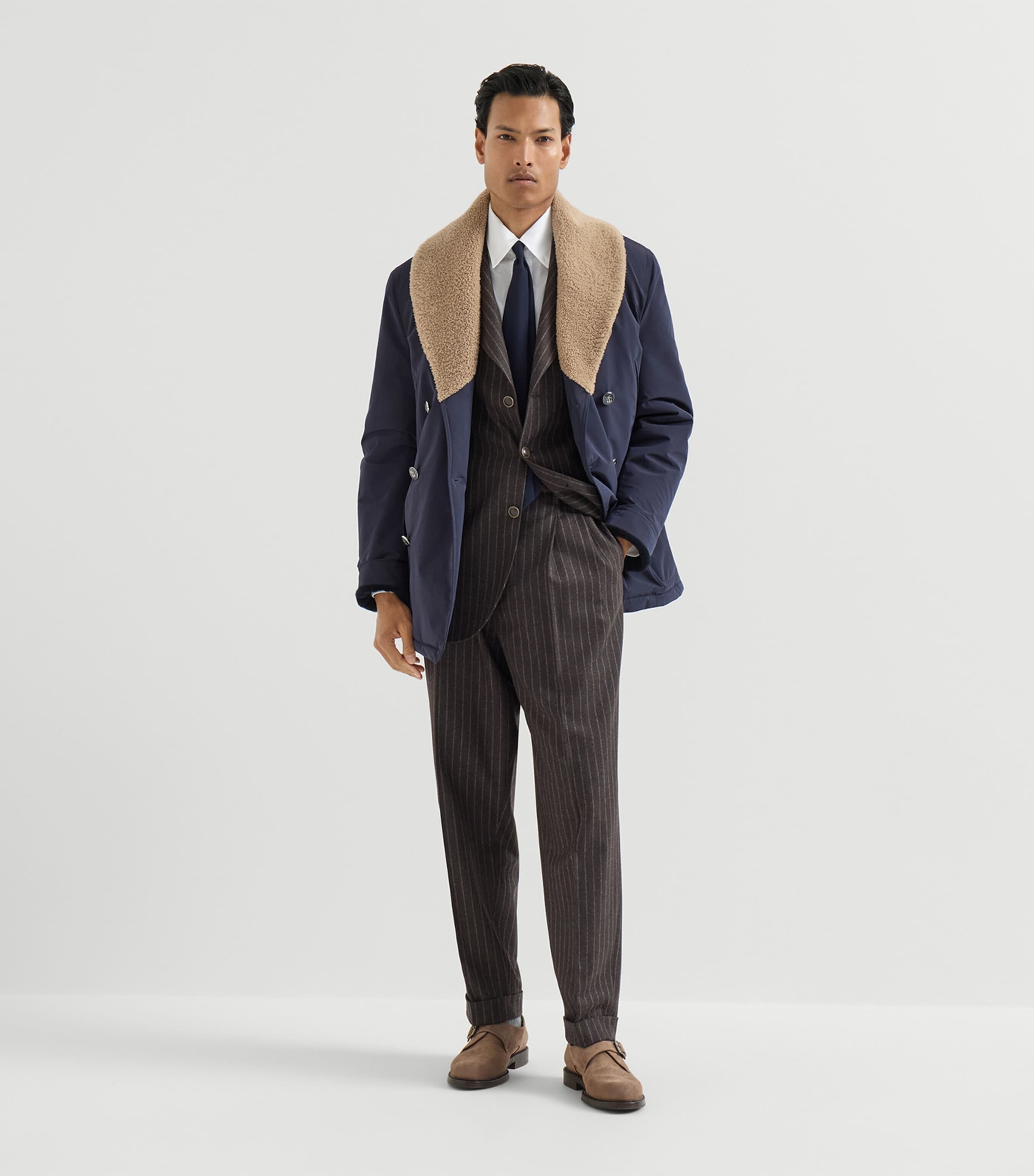 Brunello Cucinelli Mens Shearling-Trim Water-Resistant Overcoat Image 5
