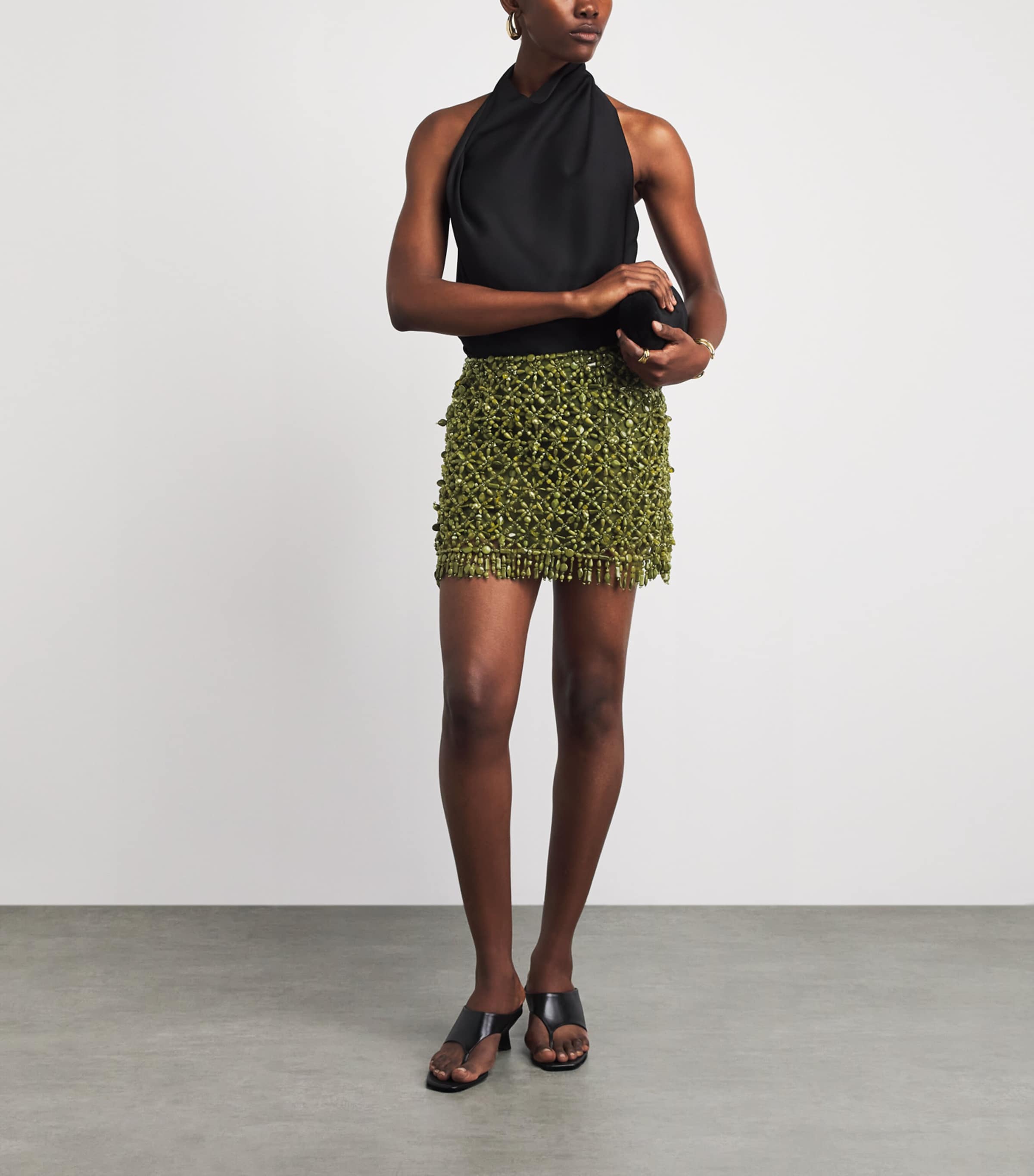 Cult Gaia Womens Silk Embellished Idalia Mini Skirt Deep Pasture Image 2
