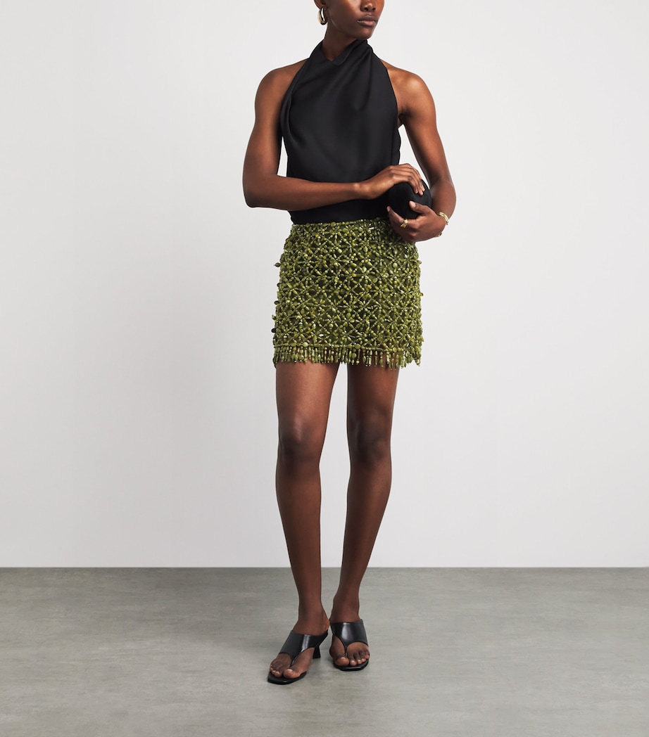 Cult Gaia Womens Silk Embellished Idalia Mini Skirt Deep Pasture Image 2