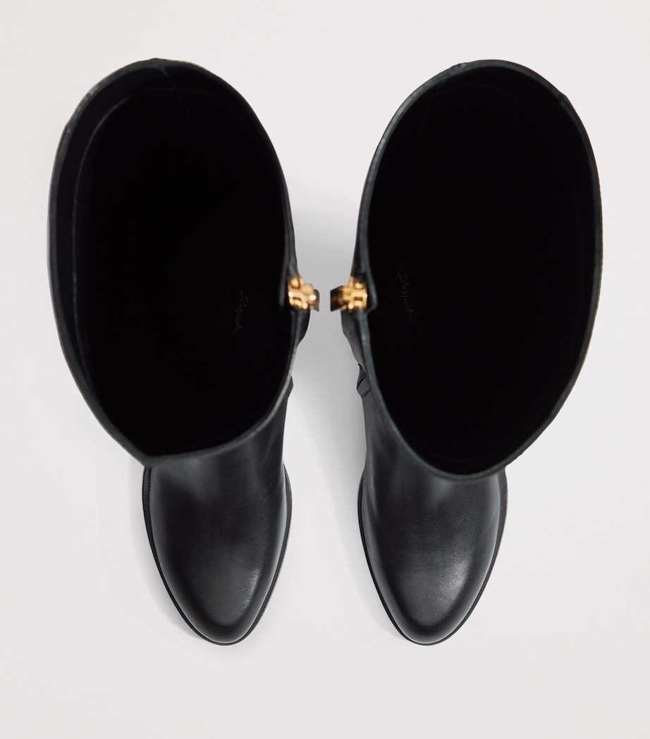 Leather Measuring Tape Knee-High Boots 999 BLACK Image 5