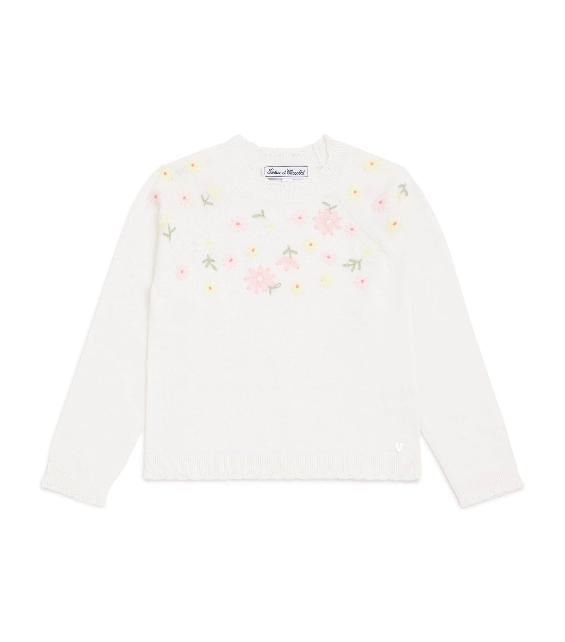 Cotton Floral Embroidered Sweater (2-12 Years) 13NACRE Image 1
