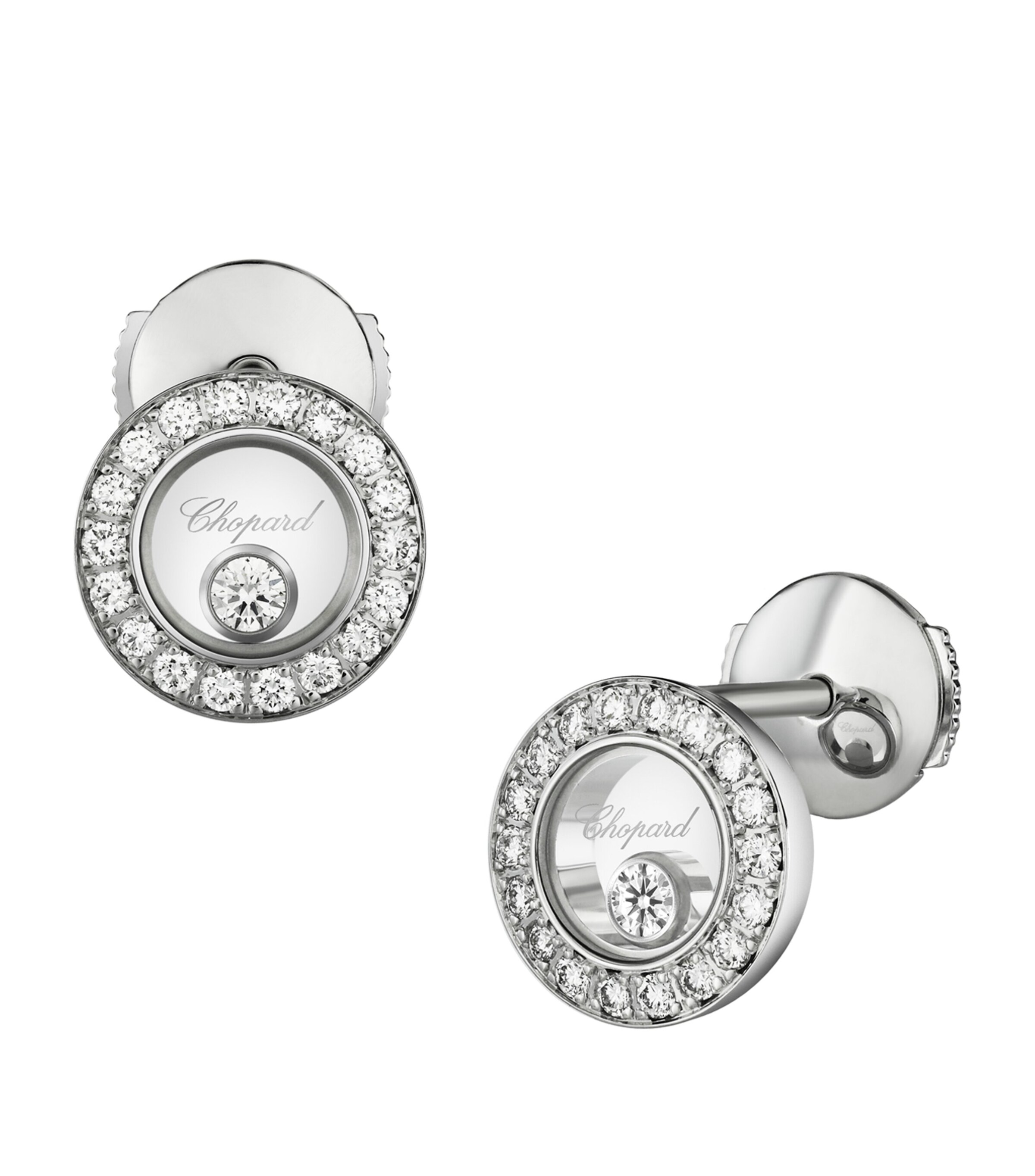 White Gold and Diamond Happy Diamonds Icons Pavé Earrings 18K WHITE GOLD Image 2