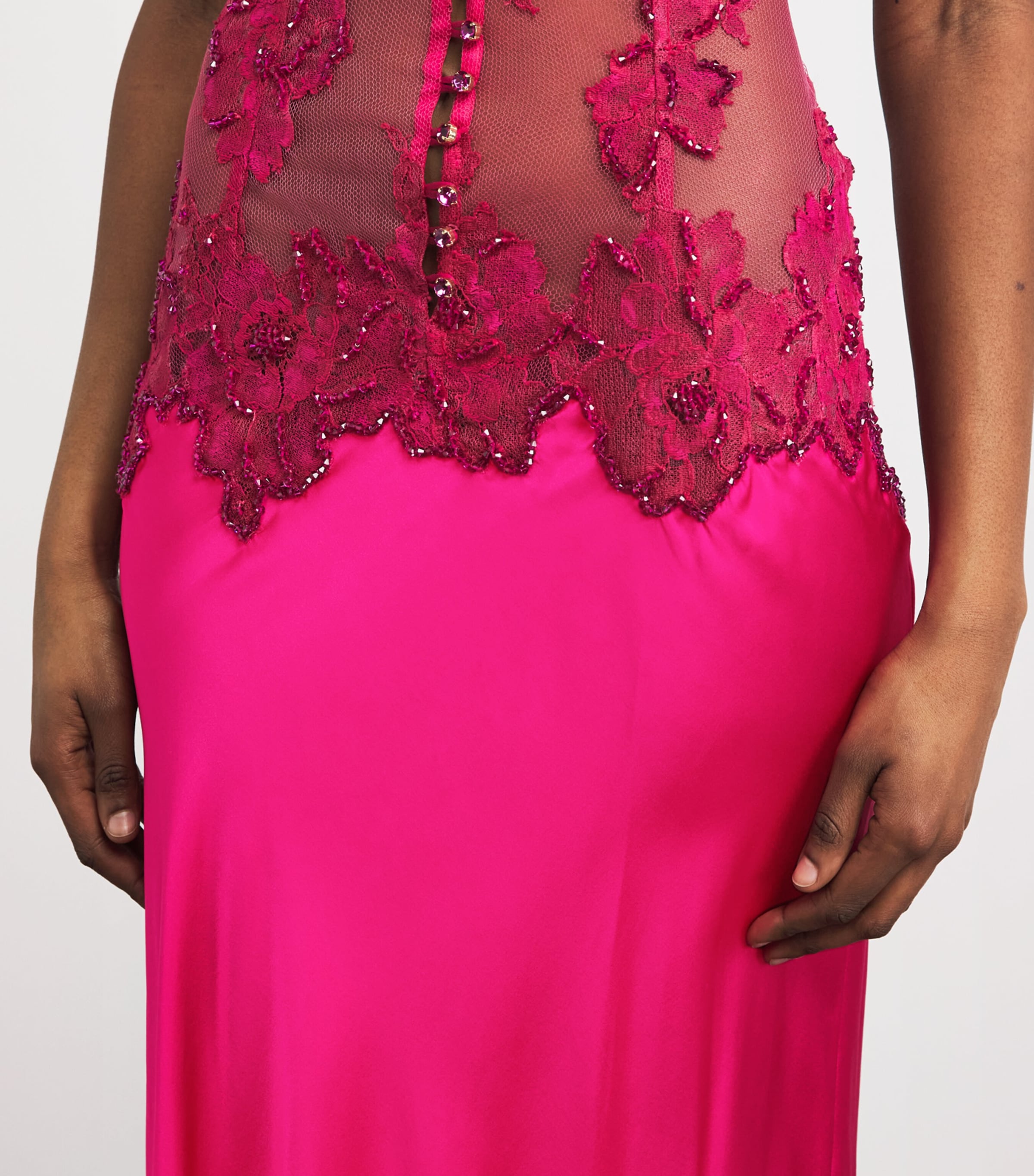 Rosamosario Womens Silk-Lace Cherry Orchard Slip Dress Cherry Red Image 5