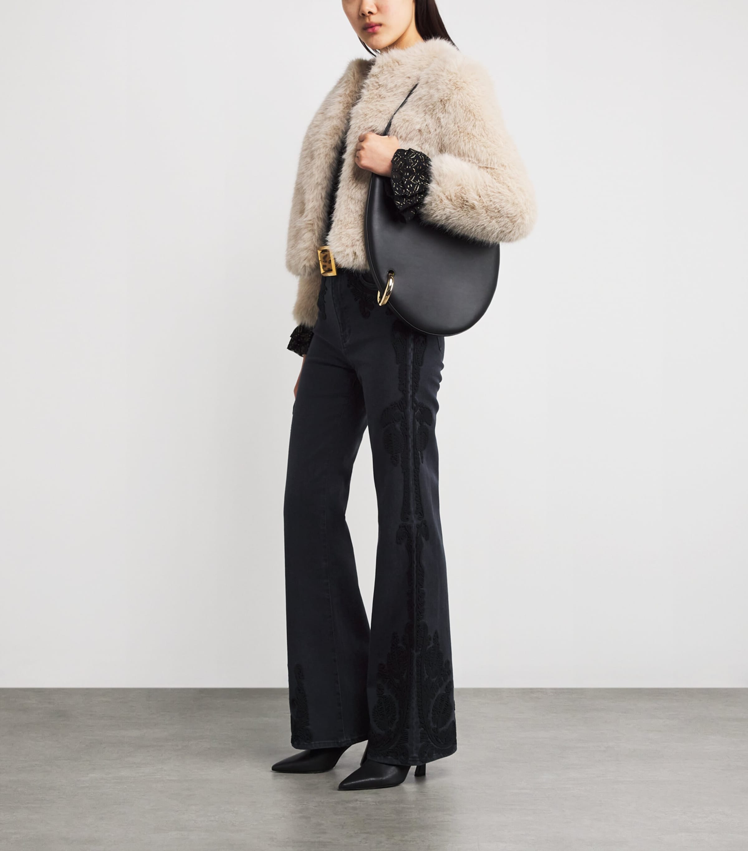 Embroidered Crosbie Slim Wide-Leg Jeans WA_ON WASHED ONYX Image 2