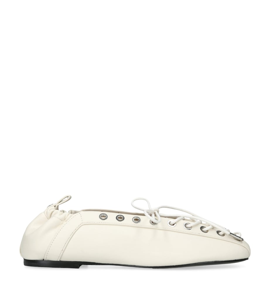 GANNI Leather Lace-Up Eyelet Ballet Flats White Image 1