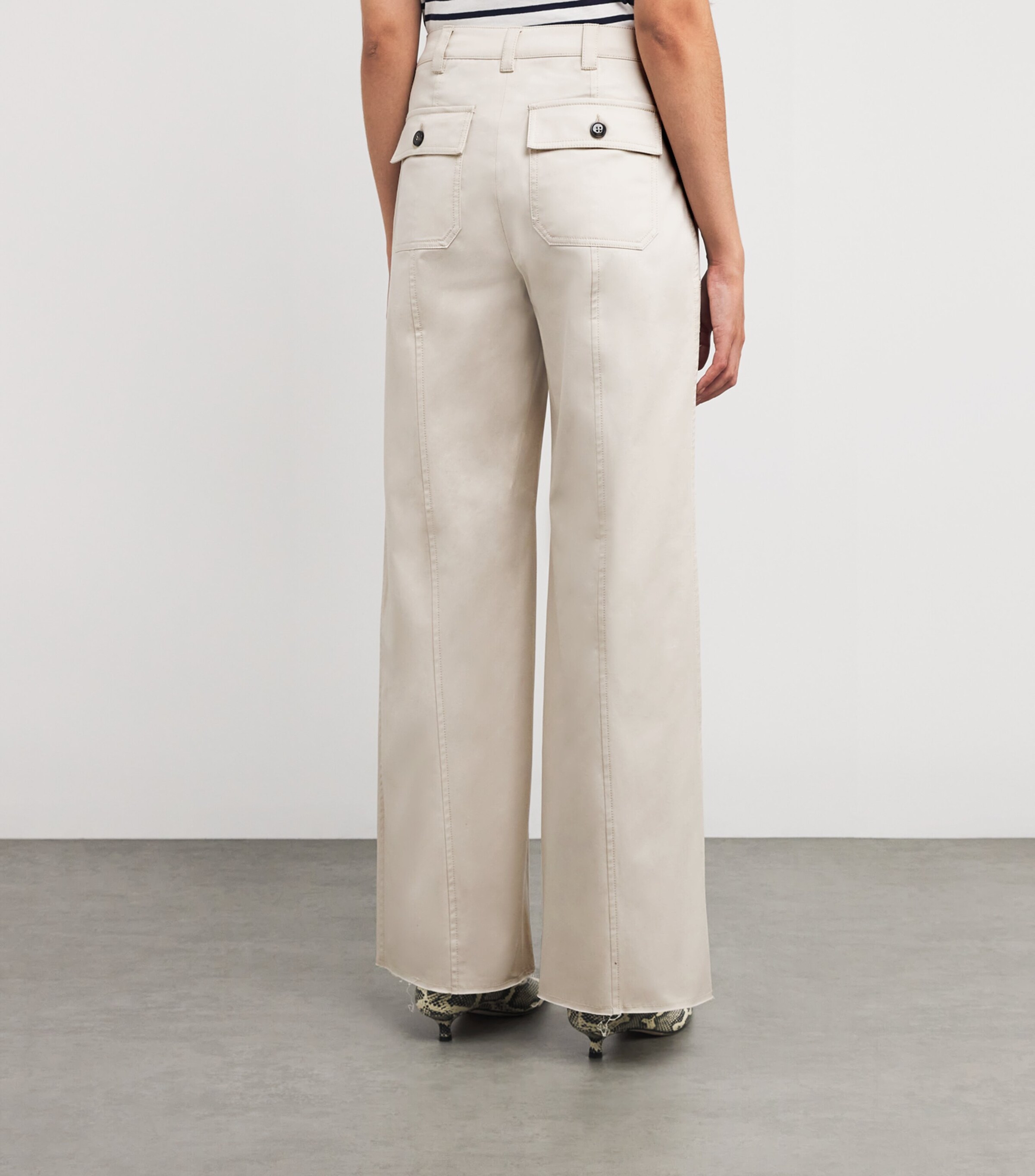 MAX&Co. Cotton Gabardine Cargo Trousers Cream Image 4