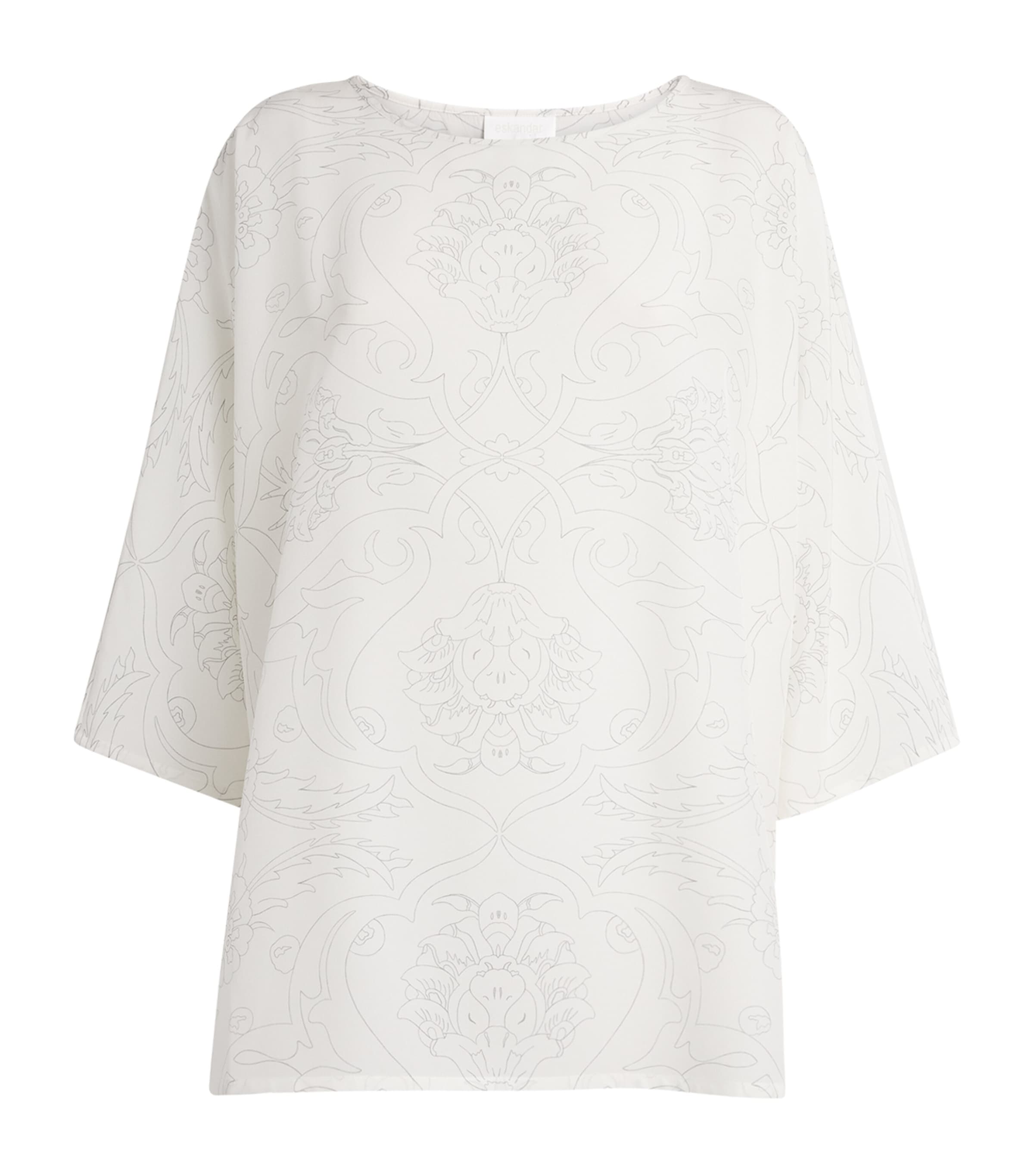 Eskandar Three-quarter Sleeve Bateau Neck Tunic In White