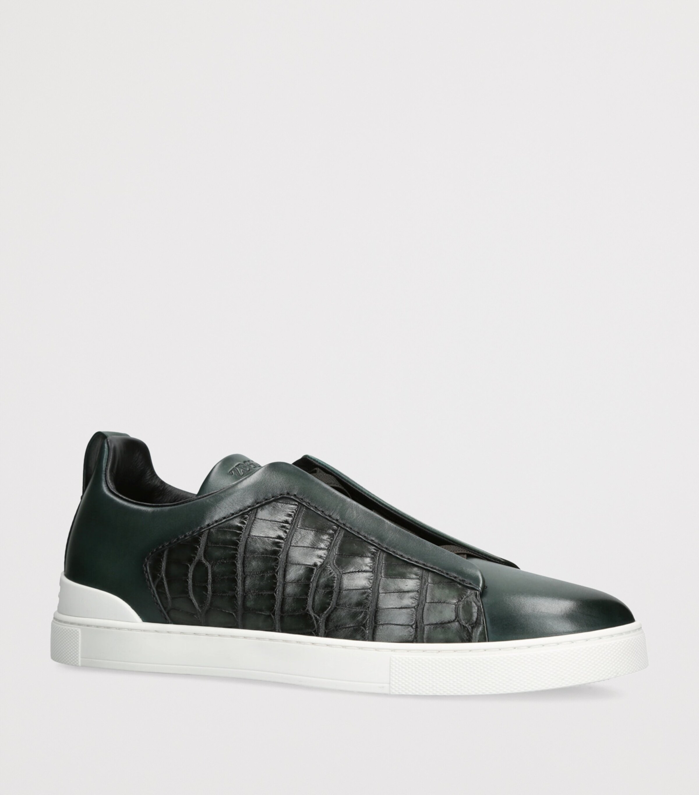 Zegna Crocodile Leather Triple Stitch Sneakers Dark Green Image 3