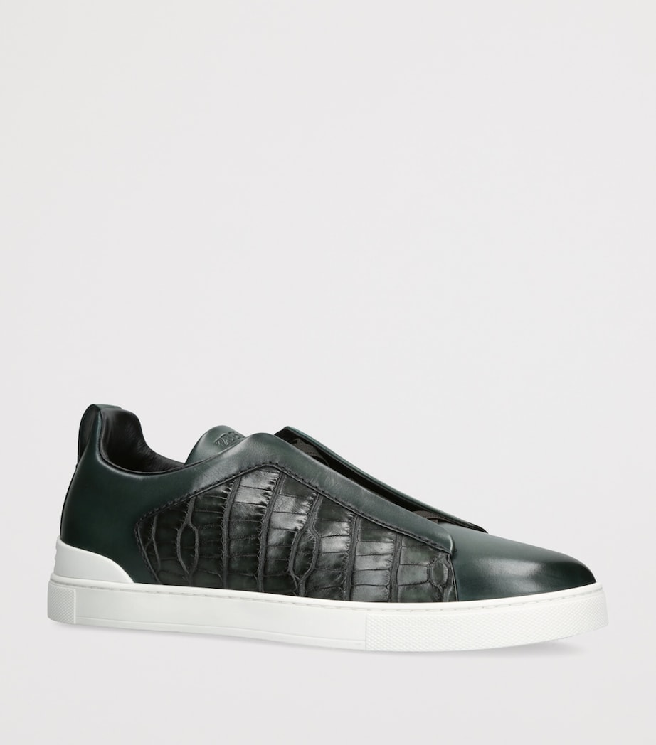 Crocodile Leather Triple Stitch Sneakers DARK GREEN Image 3