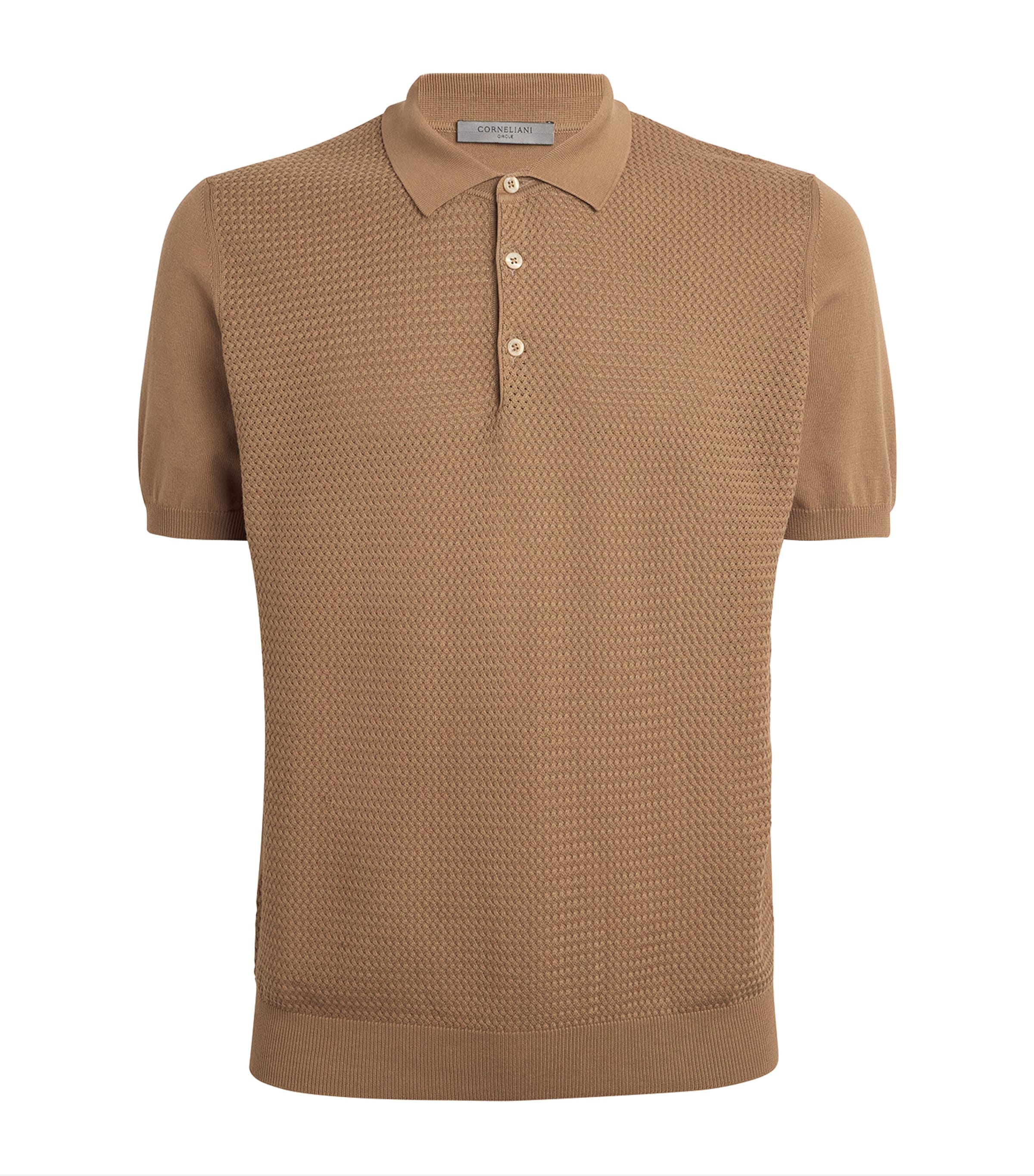 Corneliani Beige Cotton Textured Polo Shirt | Harrods UK