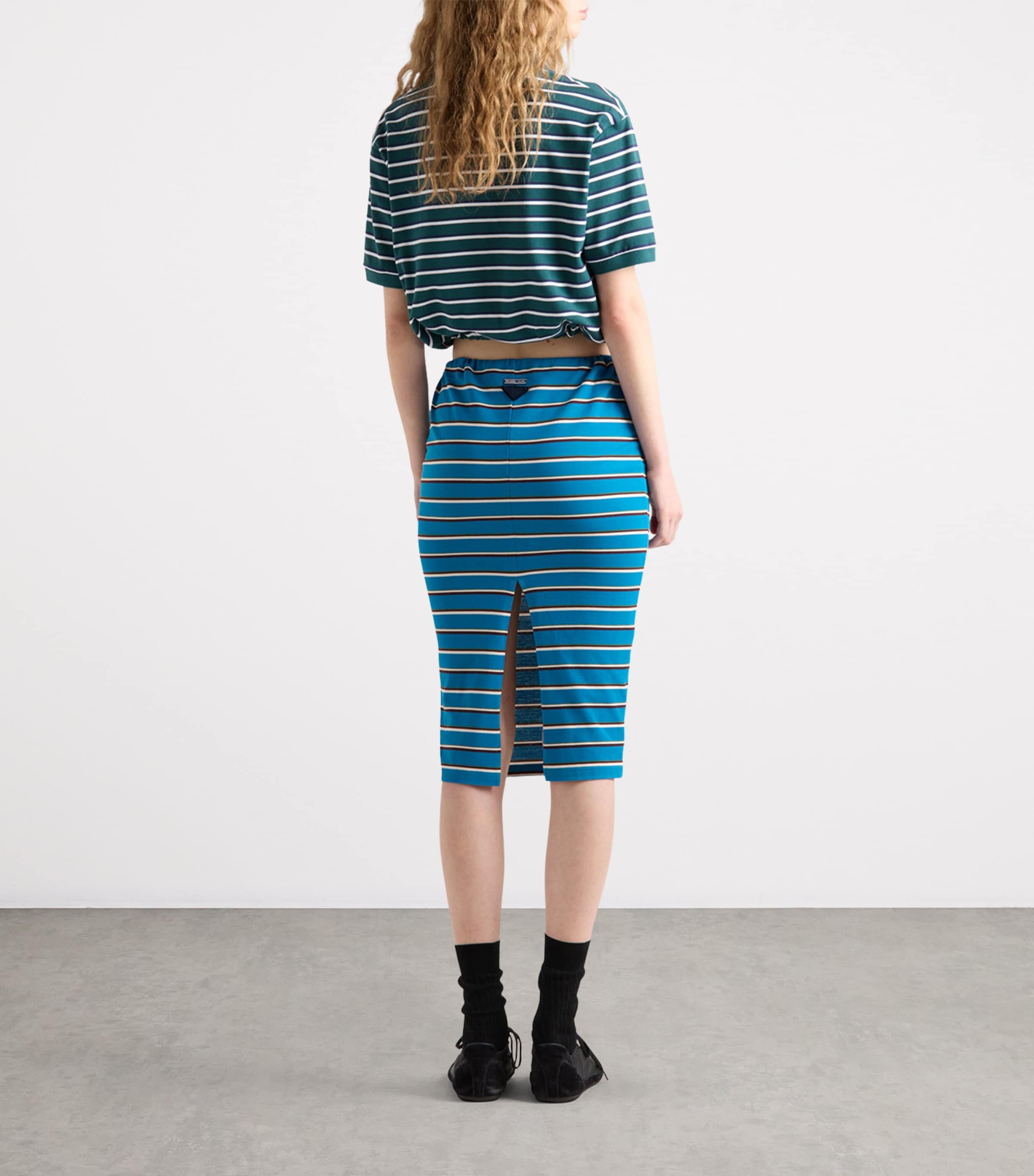 【関税&送料込】Prada Light Blue Cotton Skirt Prada Cotton Striped Midi Skirt | Harrods UK