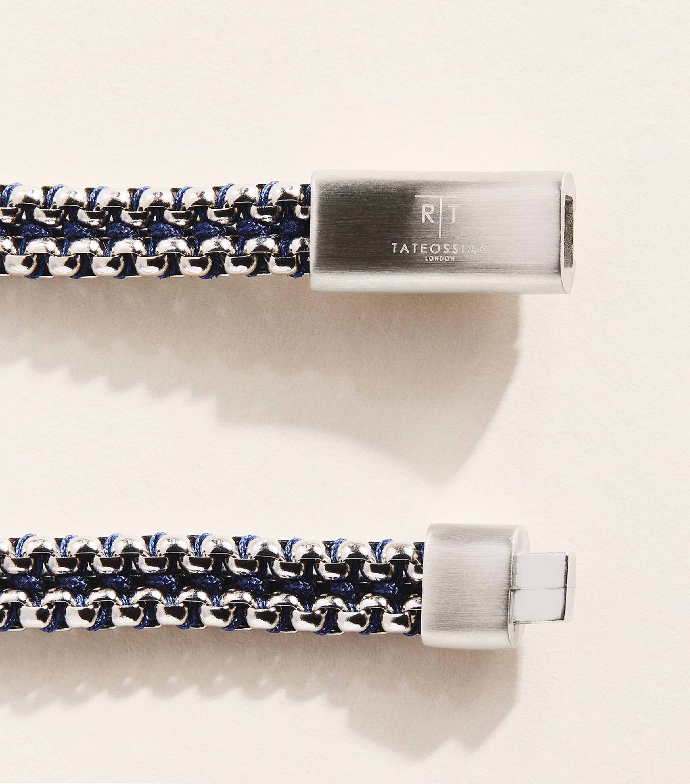 Tateossian Sterling Silver Woven Tris Bracelet Blue Image 3