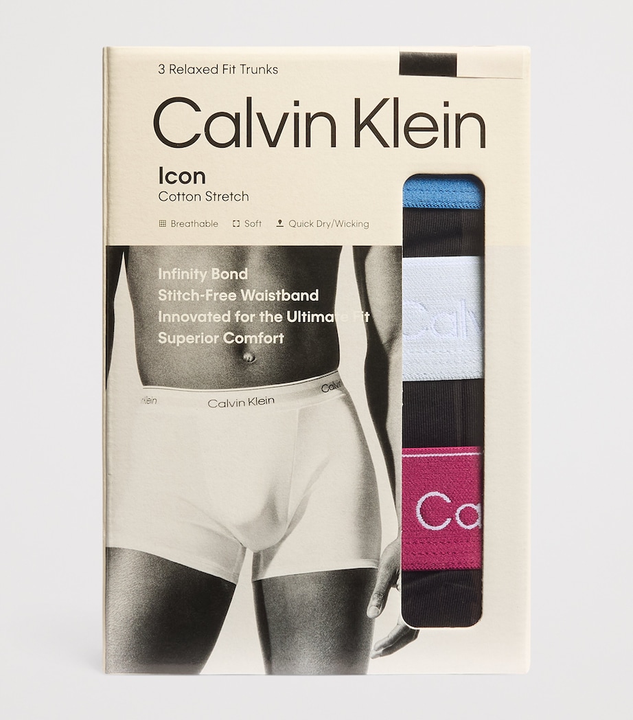 Calvin Klein Mens Stretch-Cotton Relaxed Icon Trunks (Pack of 3) Poseidon Blue/p Image 4