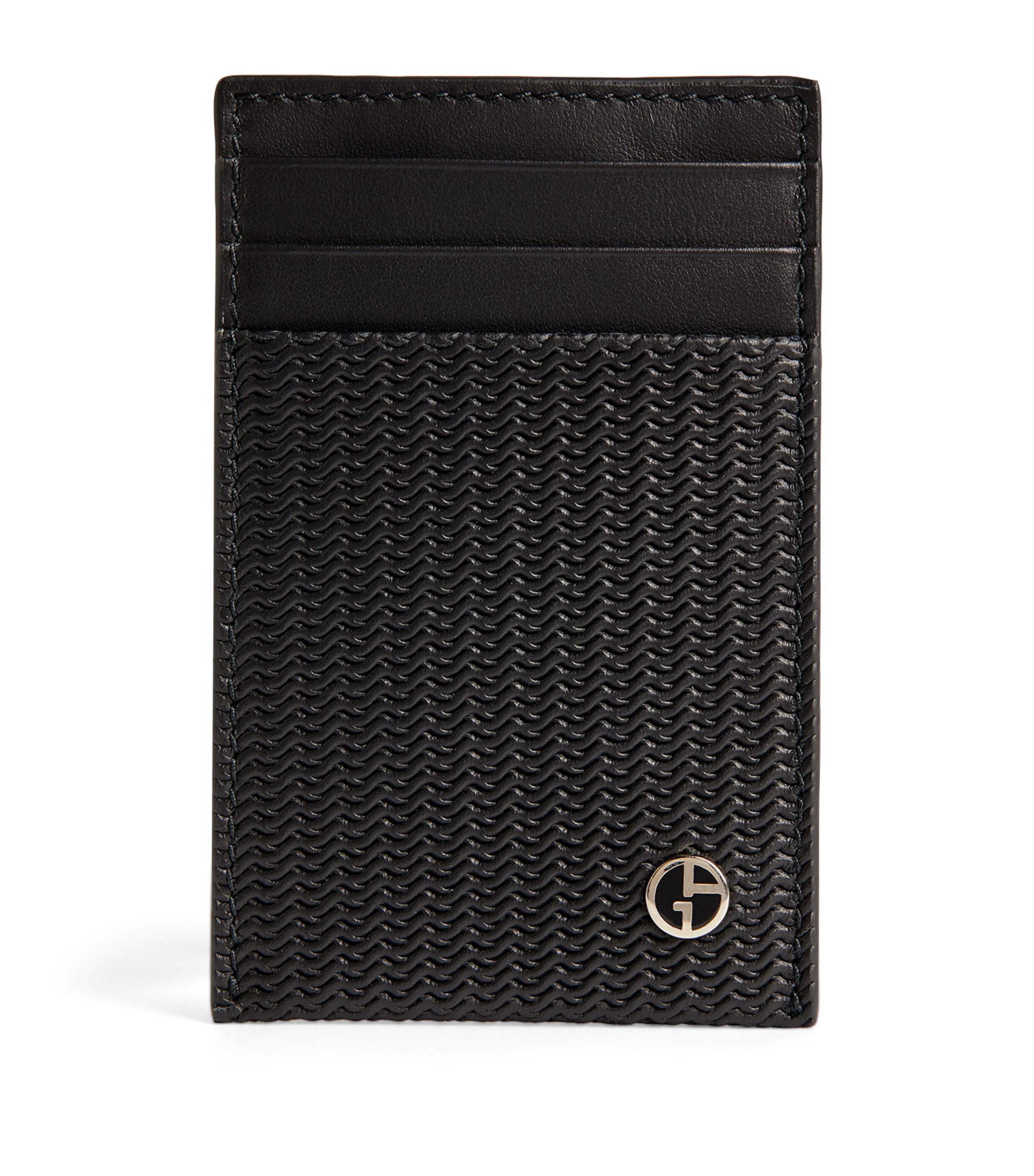 Shop Giorgio Armani Embossed-leather Card Holder In Black