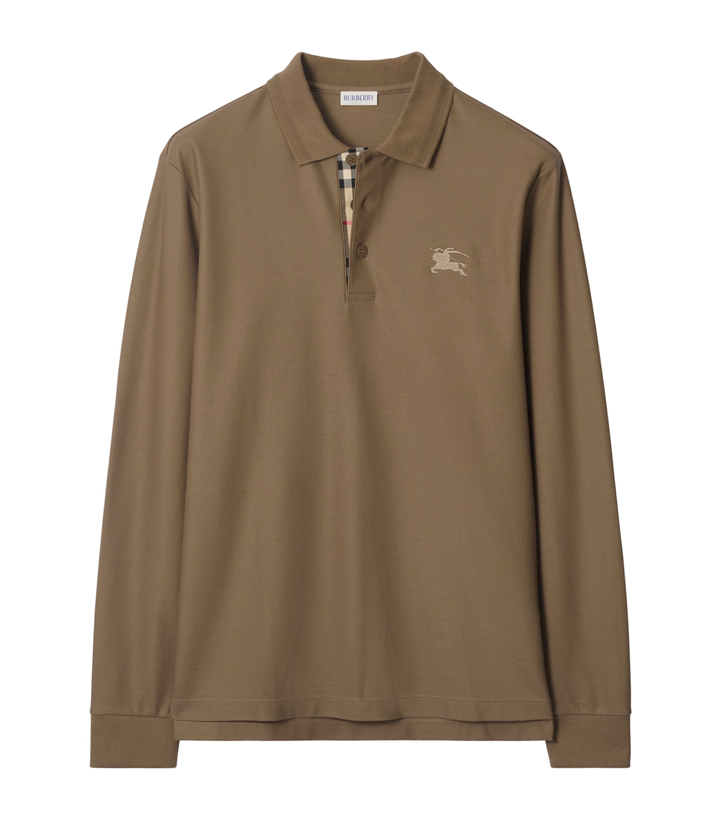 Cotton Long-Sleeve Polo Shirt CLAY BROWN Image 1