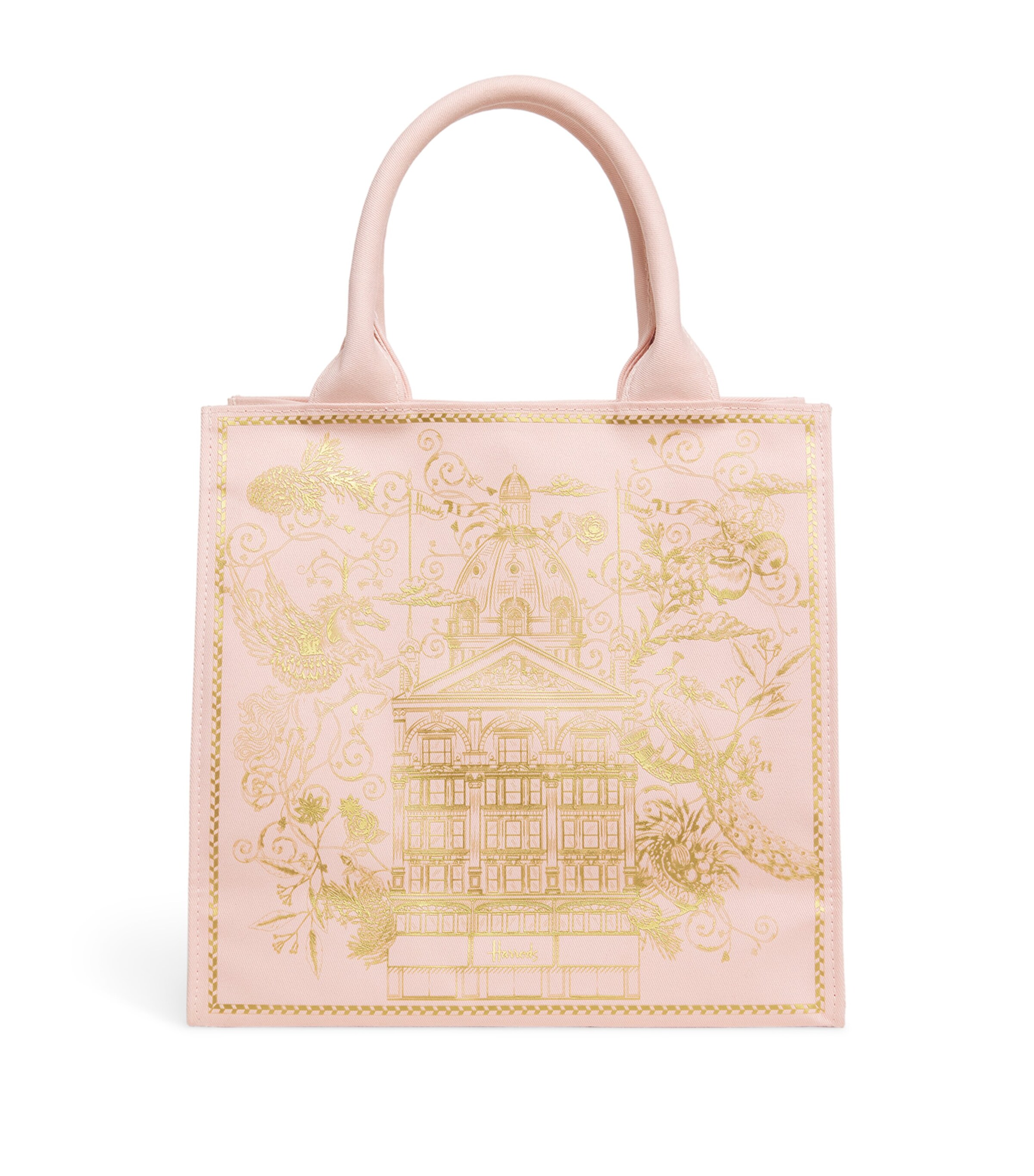 Harrods Small Gold Building Shopper Bag Multi Print Image 1
