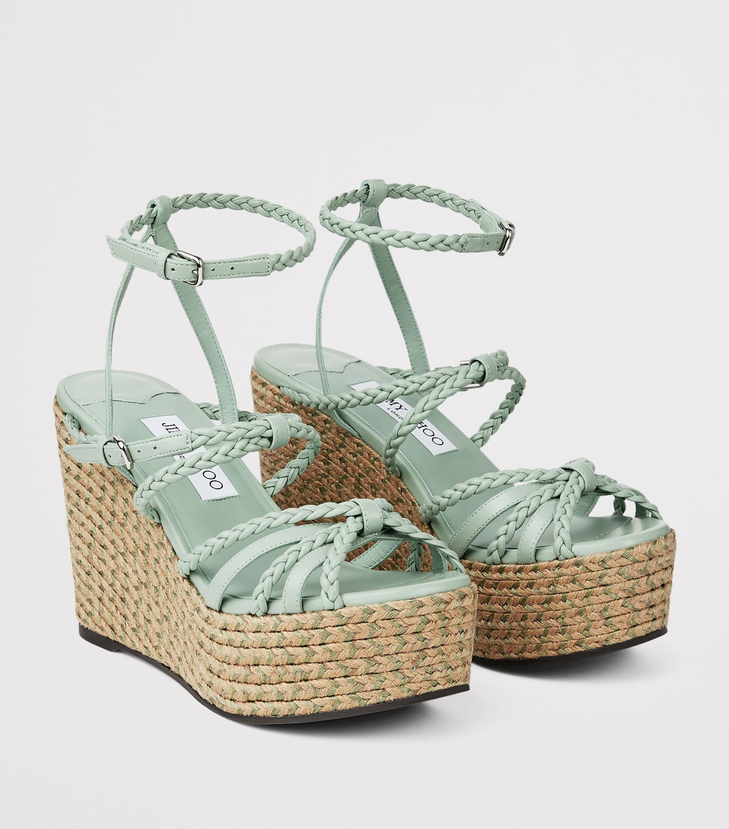 Jimmy Choo Nyra 100 Leather Wedge Heels Verde Mix Image 3