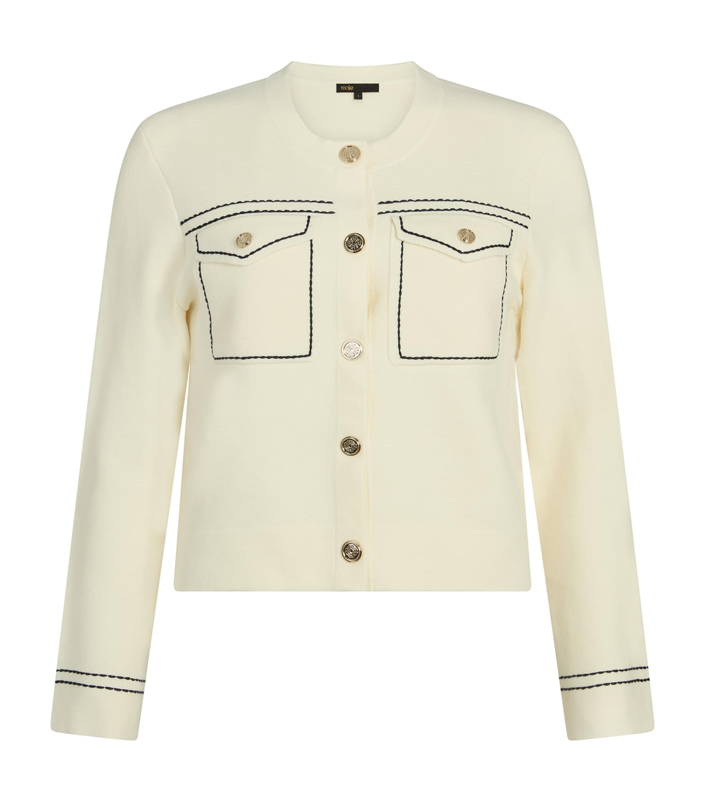 Maje Topstitched Cropped Cardigan In Neutral