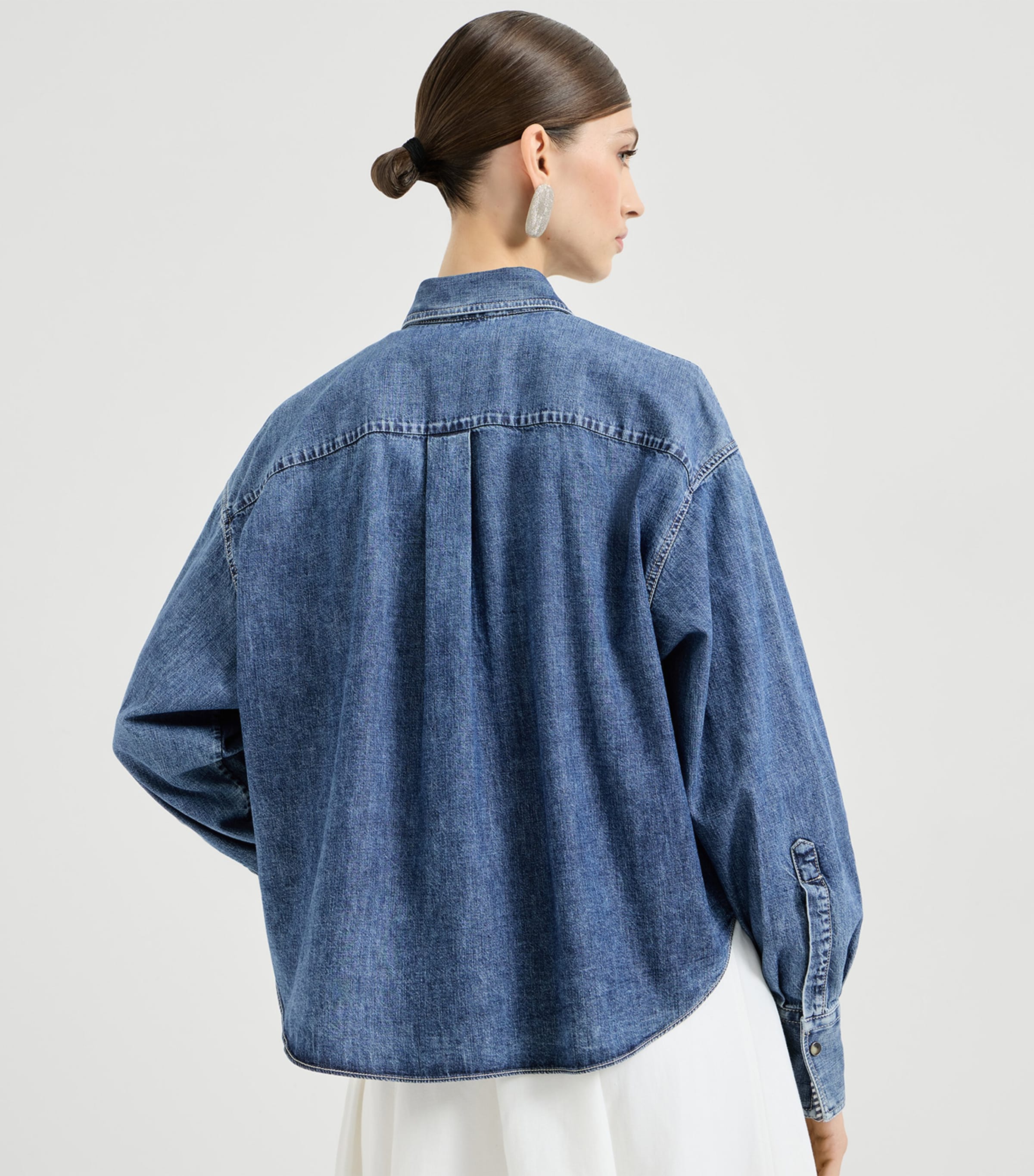 Brunello Cucinelli Womens Denim Monili-Embellished Shirt Image 3