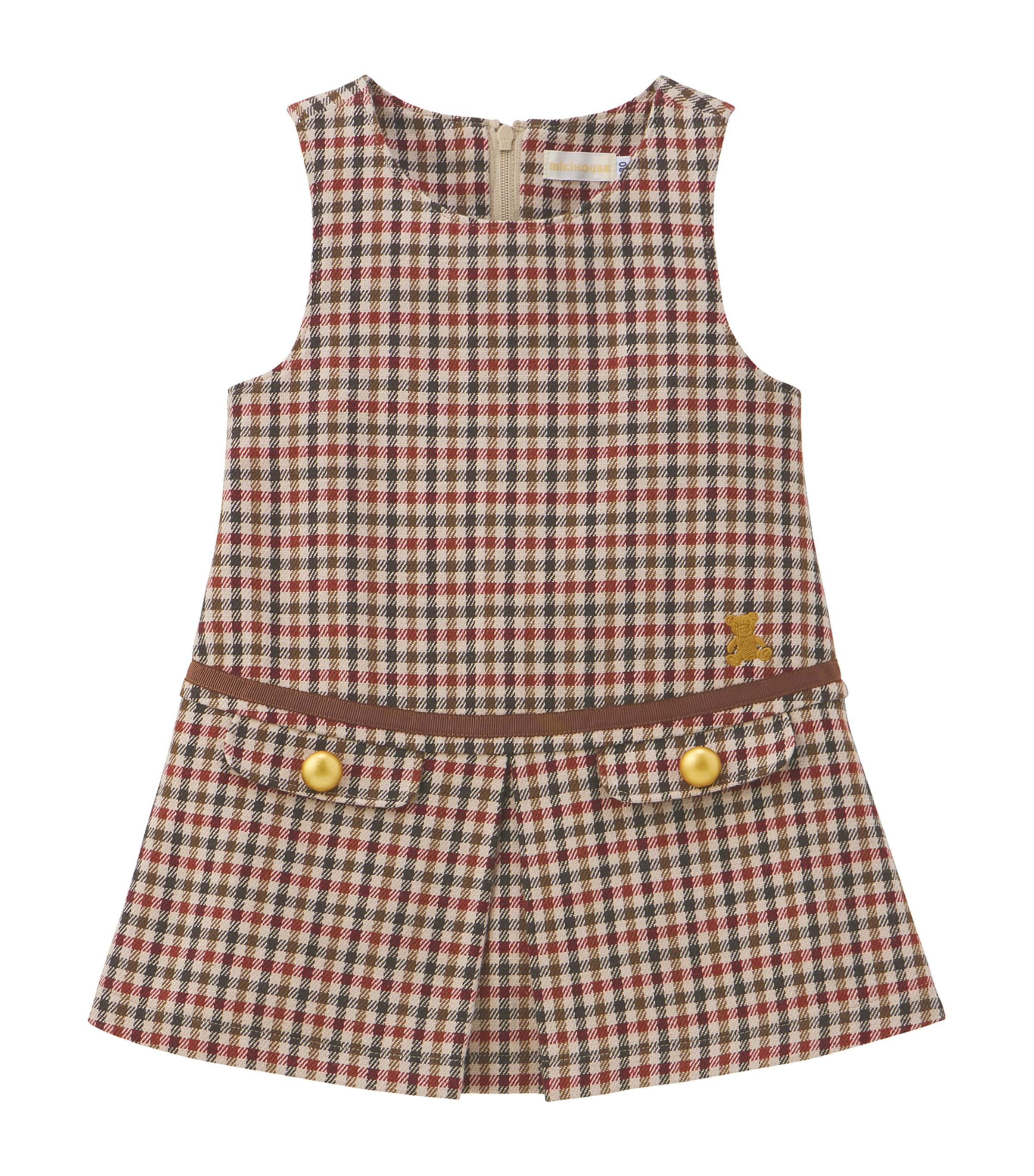 Miki House Kids' Tweed Checked Dress In Brown