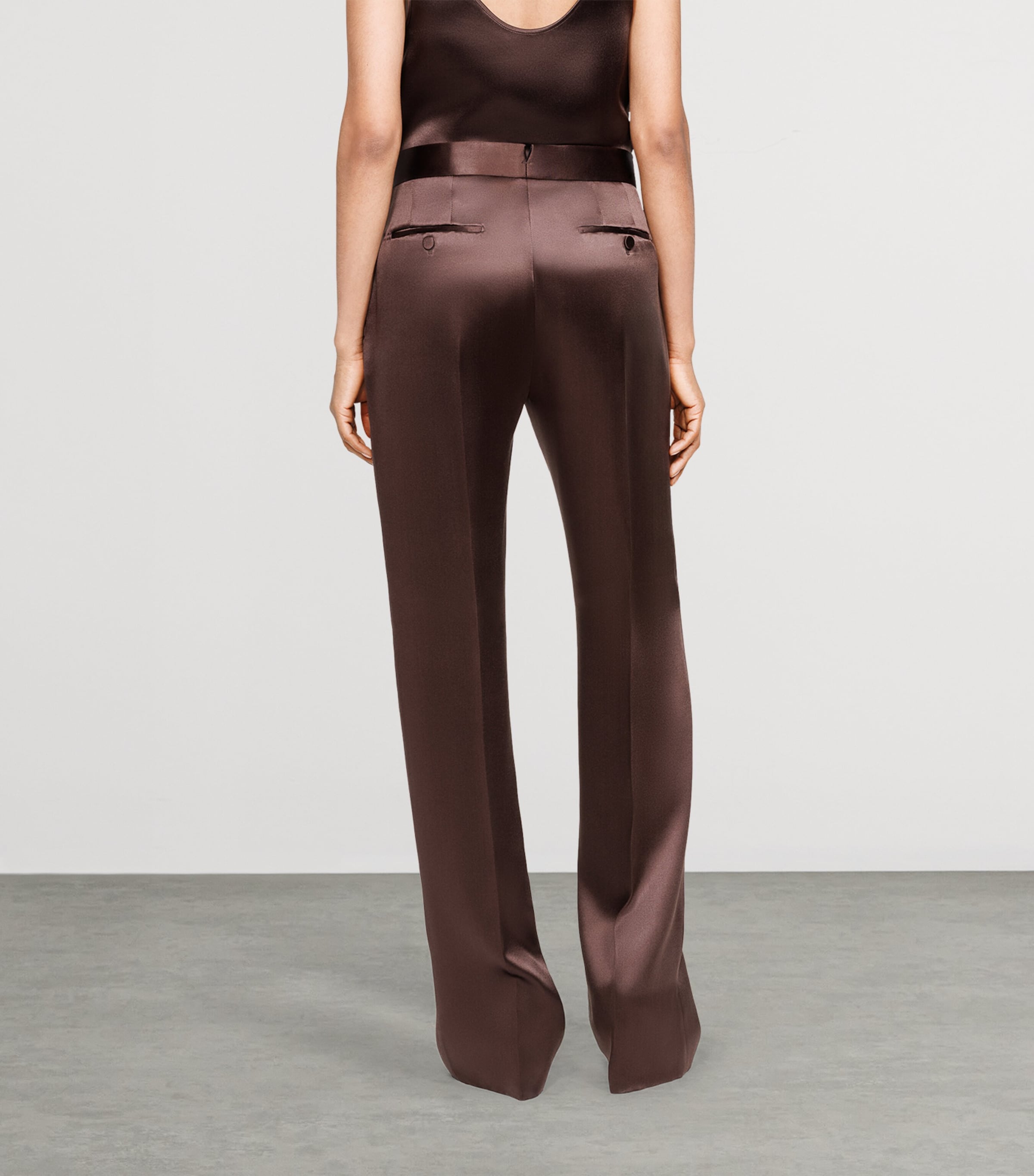 TOM FORD Womens Silk Satin Wide-Leg Trousers Ear Image 4
