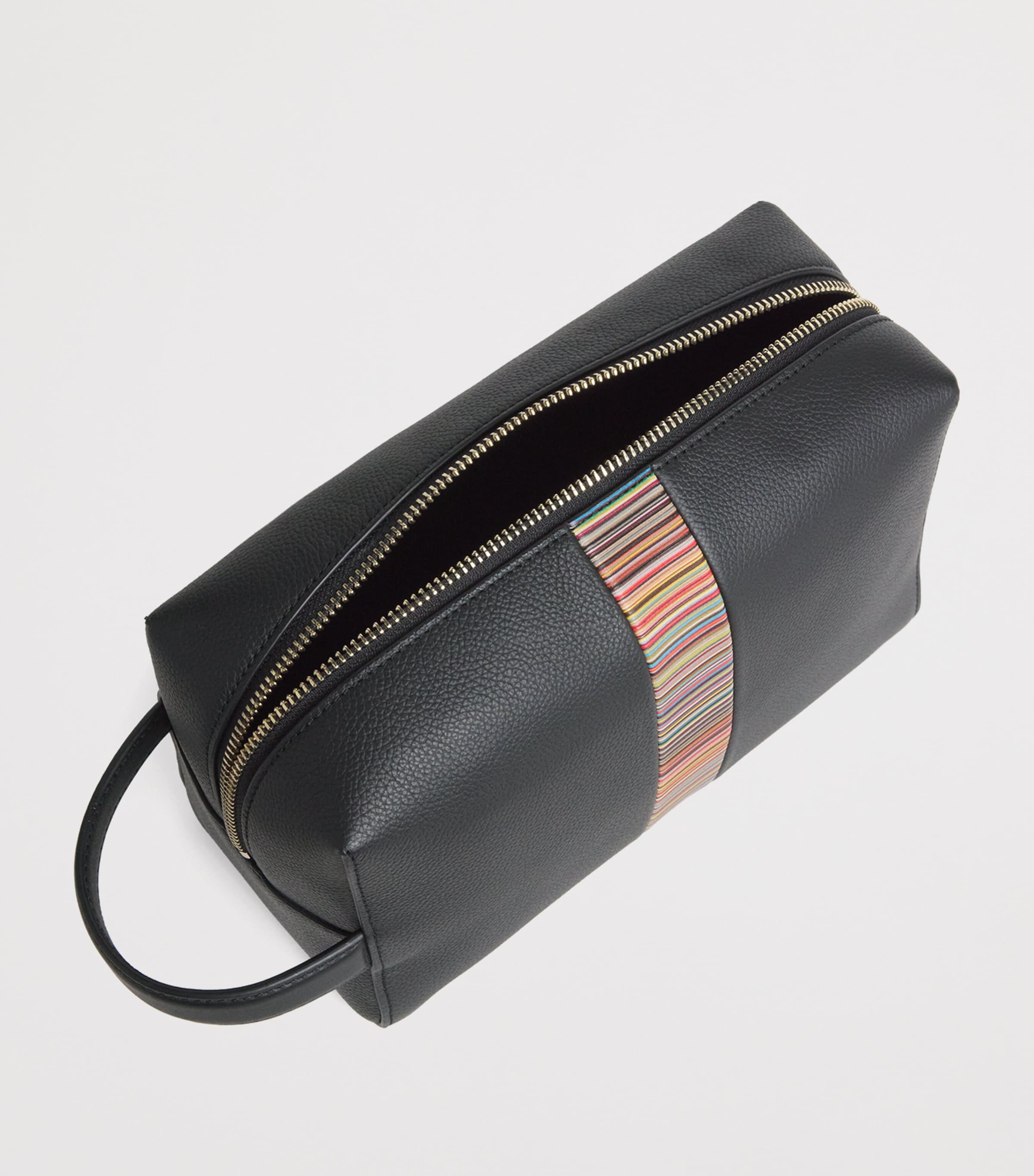 Leather Signature Stripe Wash Bag BLACK Image 2