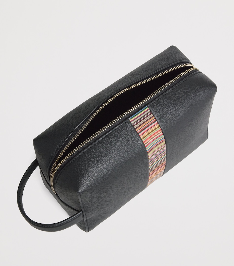 Leather Signature Stripe Wash Bag BLACK Image 2