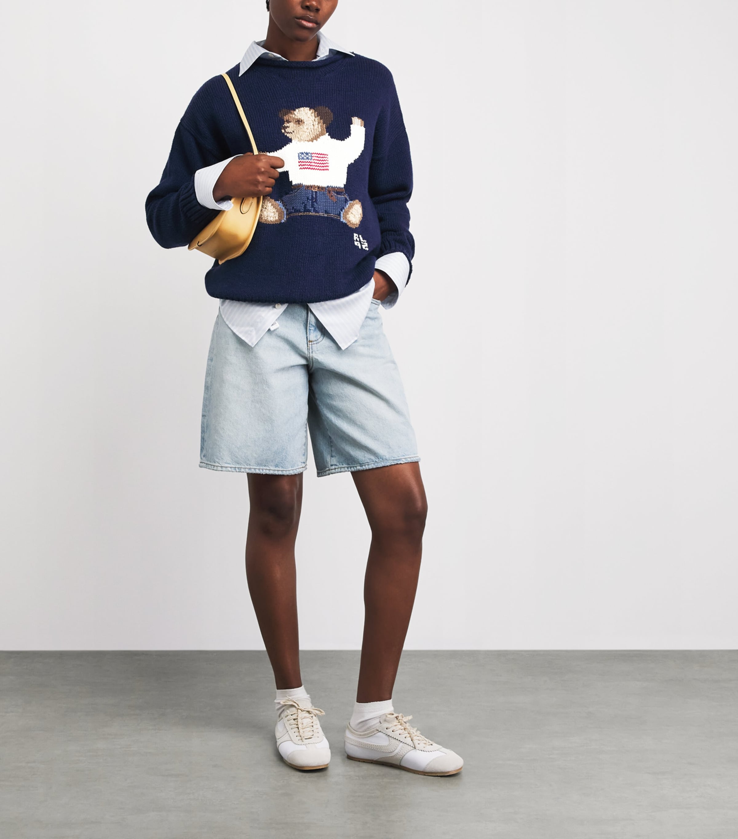 Polo Ralph Lauren Womens Cotton-Linen Sitting Polo Bear Sweater Newport Navy Multi Image 3
