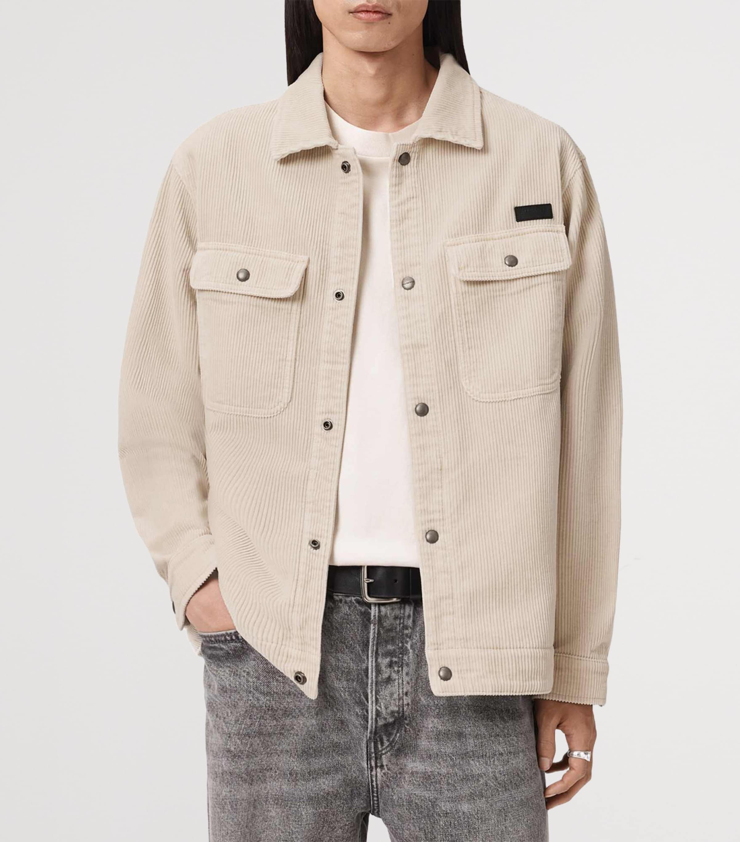 AllSaints Mens Corduroy Castleford Overshirt Pebble White Image 3