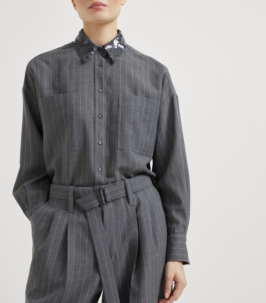 Virgin Wool Wide-Leg Sartorial Tailored Trousers C040 Image 5