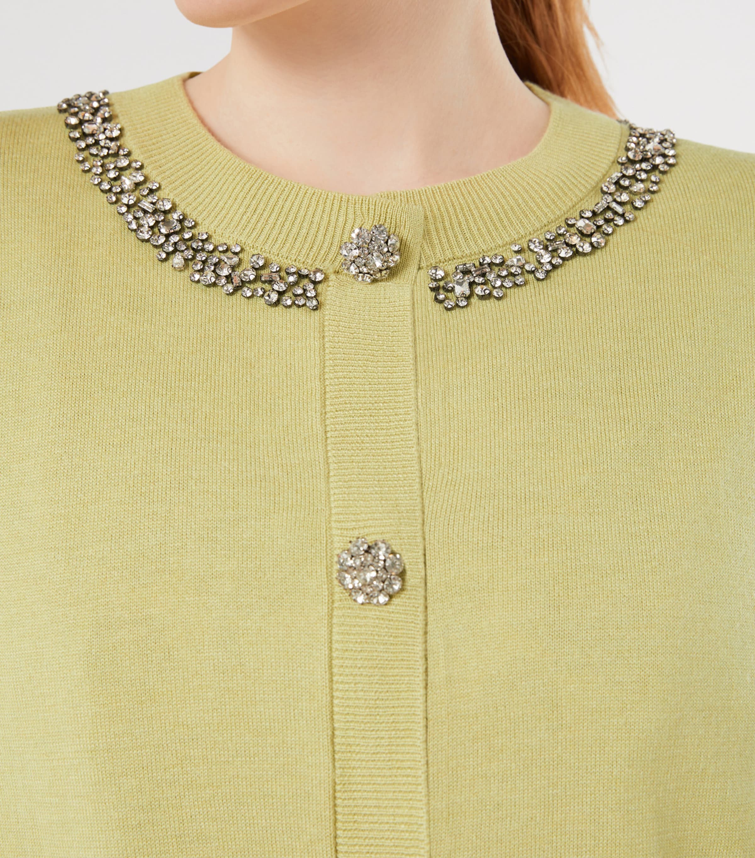 Marina Rinaldi Womens Embellished Round-Neck Cardigan Lime Image 5