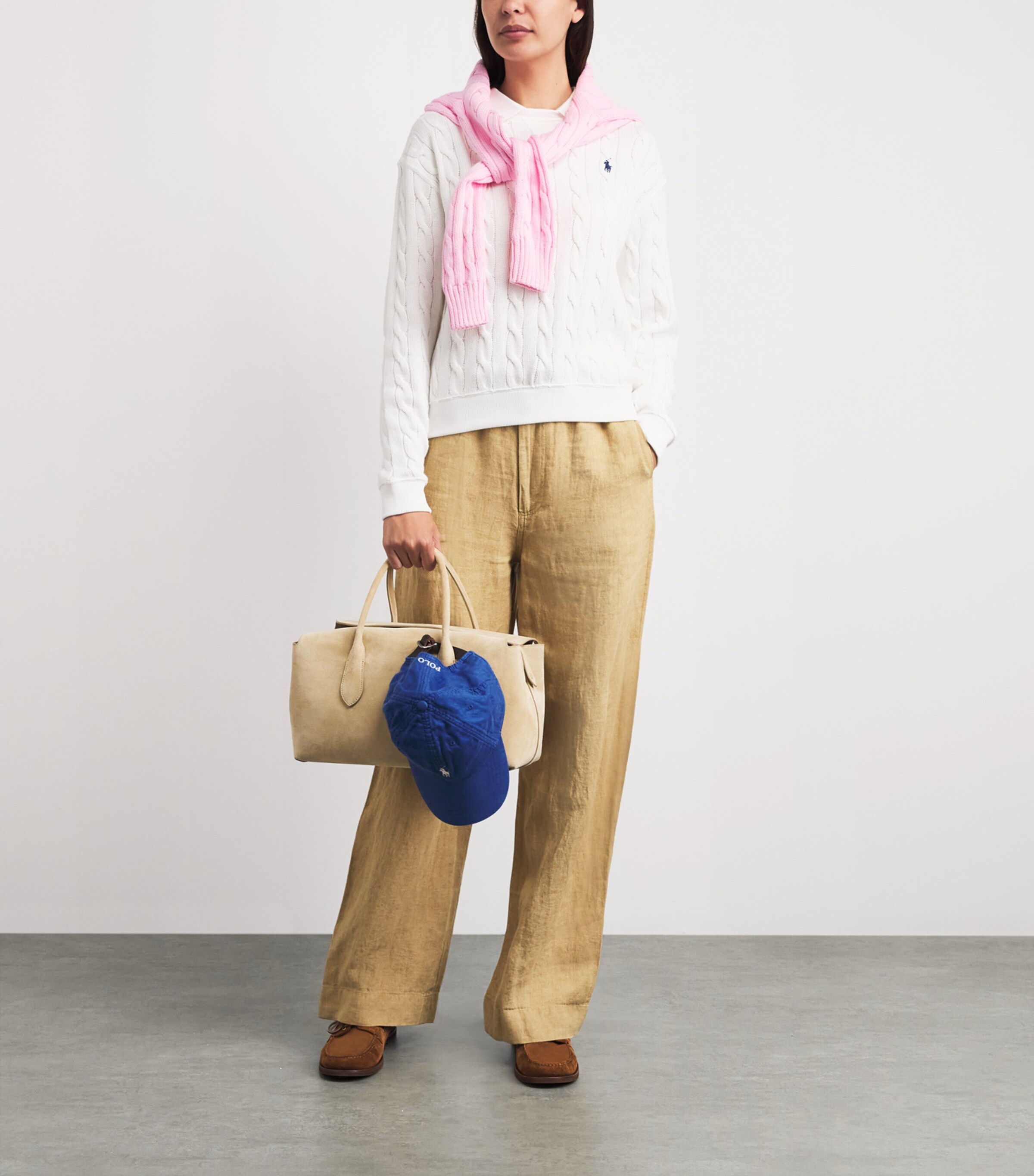 Polo Ralph Lauren Womens Cotton Cable-Knit Polo Collar Sweater White Image 2