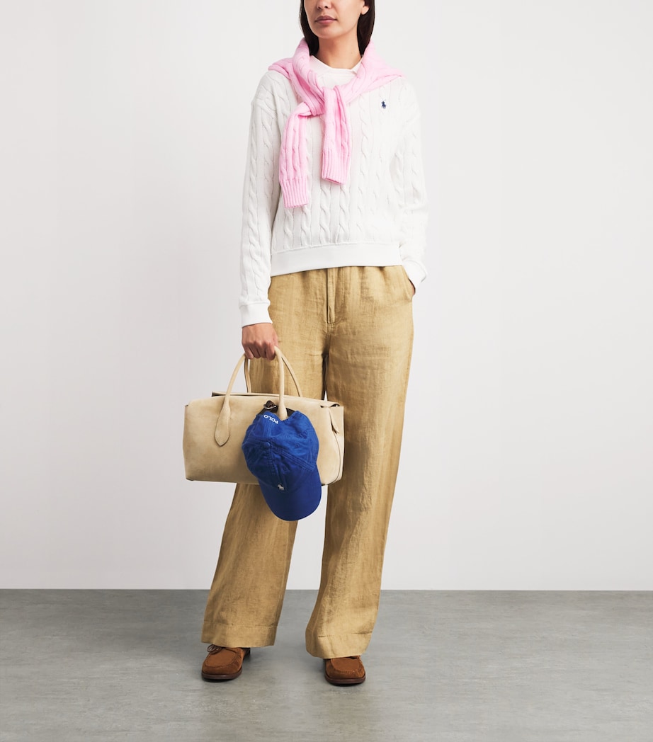 Polo Ralph Lauren Womens Cotton Cable-Knit Polo Collar Sweater White Image 2