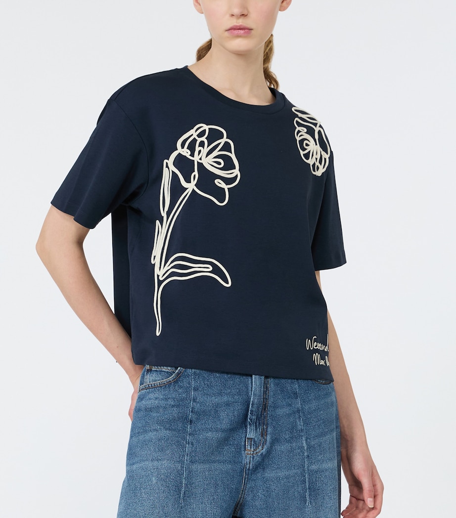 Weekend Max Mara Womens Cotton Embroidered Flower T-Shirt Navy Image 3