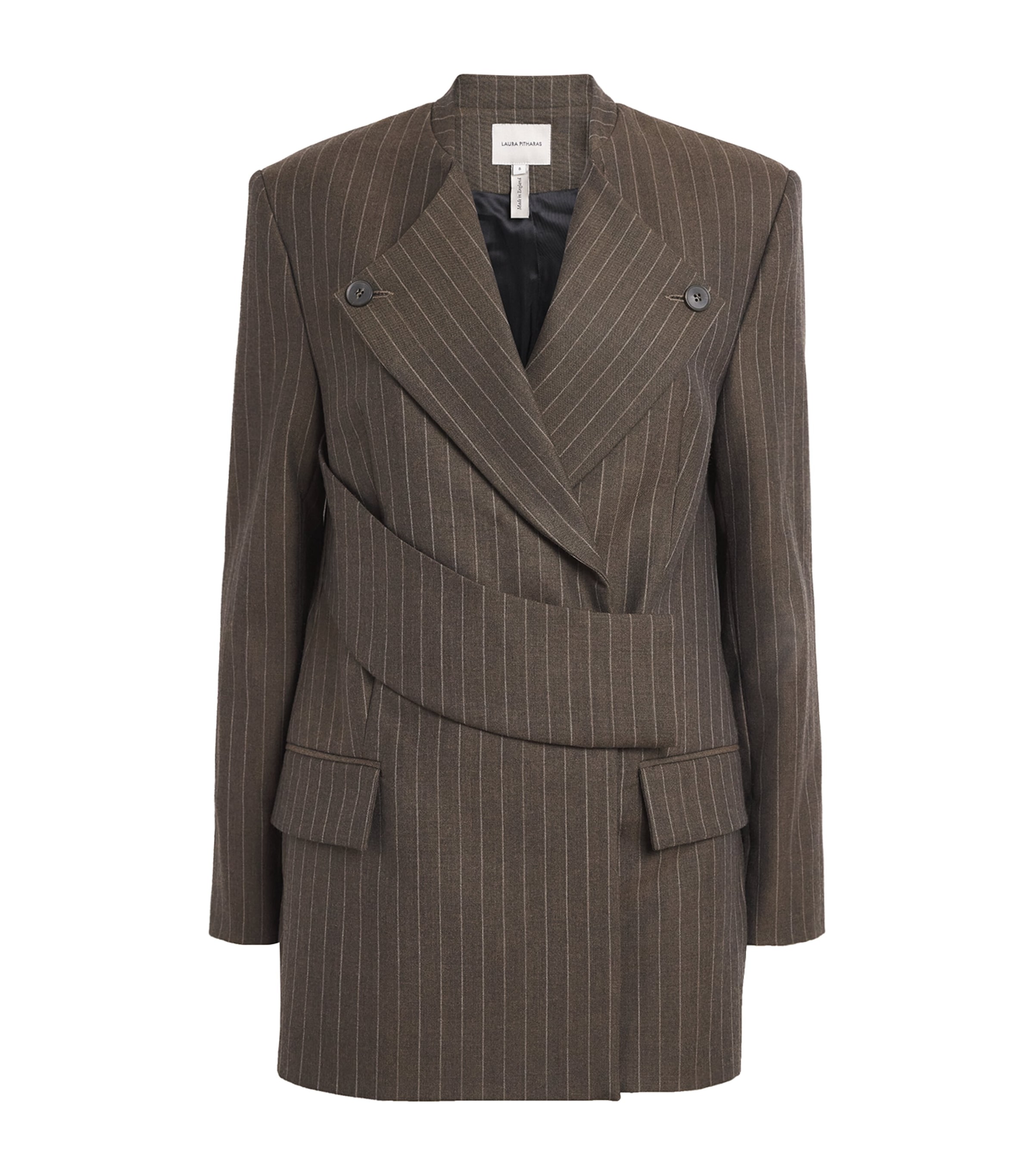 Laura Pitharas Brown Wool Pinstripe Wrap Blazer | Harrods NL