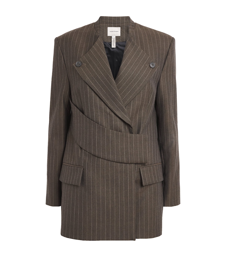Laura Pitharas Brown Wool Pinstripe Wrap Blazer | Harrods NL