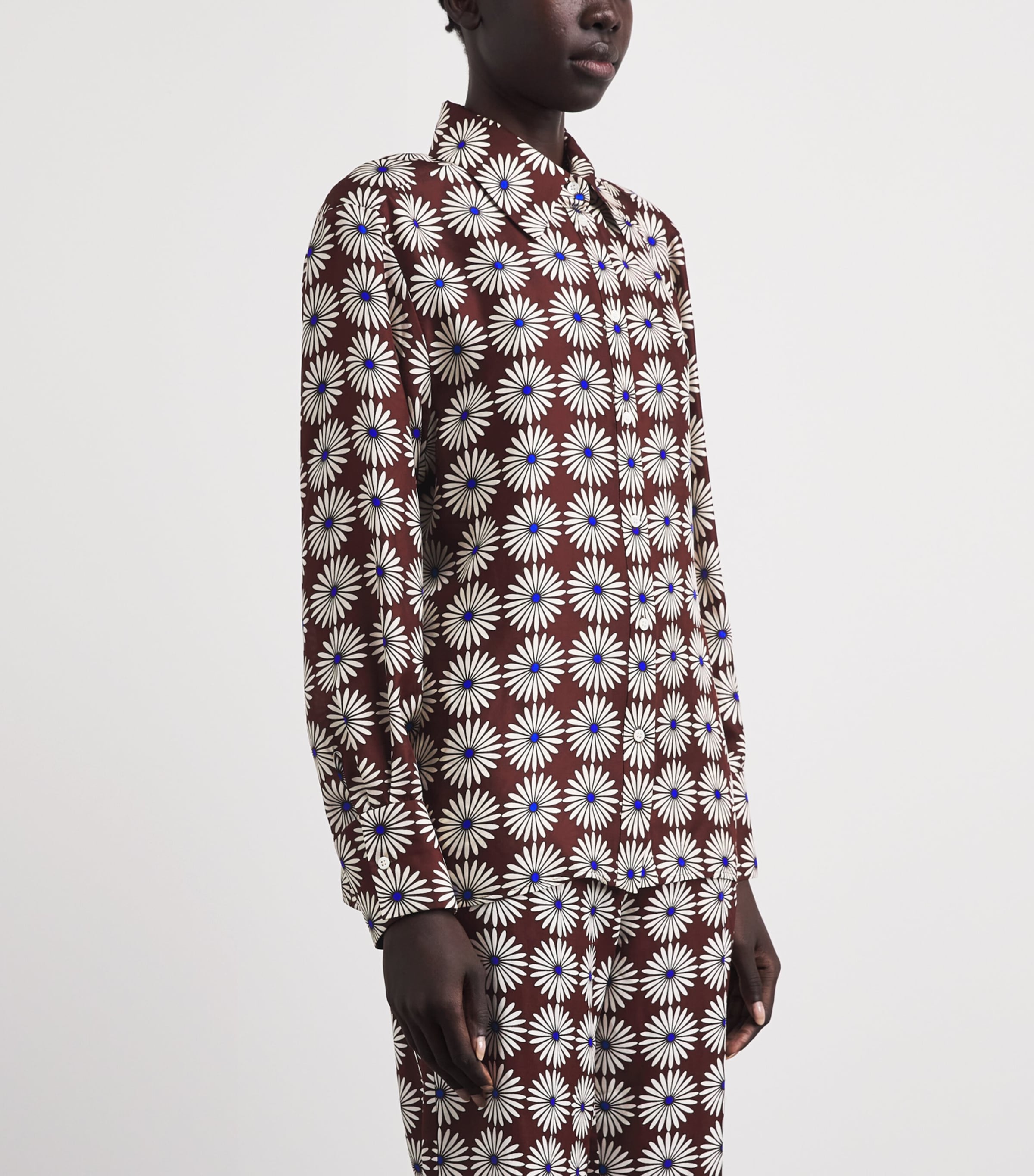 Sandro Paris Womens Silk Floral Shirt Marron / Bleu Image 4