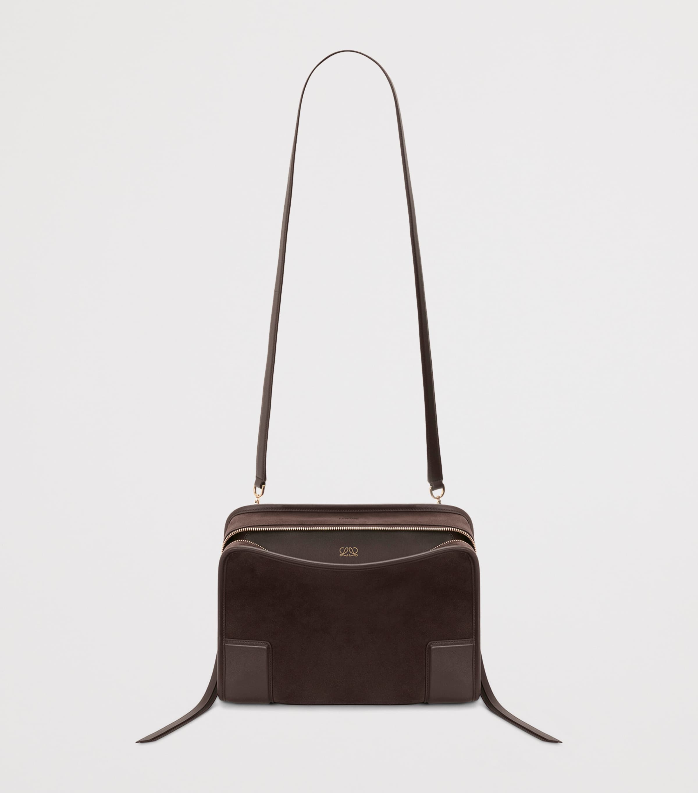 LOEWE Womens Medium Suede Amazona 180 Top-Handle Bag Dark Chestnut Image 6