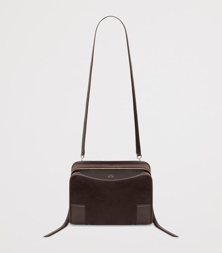LOEWE Womens Medium Suede Amazona 180 Top-Handle Bag Dark Chestnut Image 6