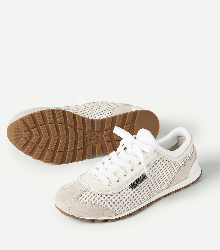 Brunello Cucinelli Leather Net-Trim Sneakers Image 6