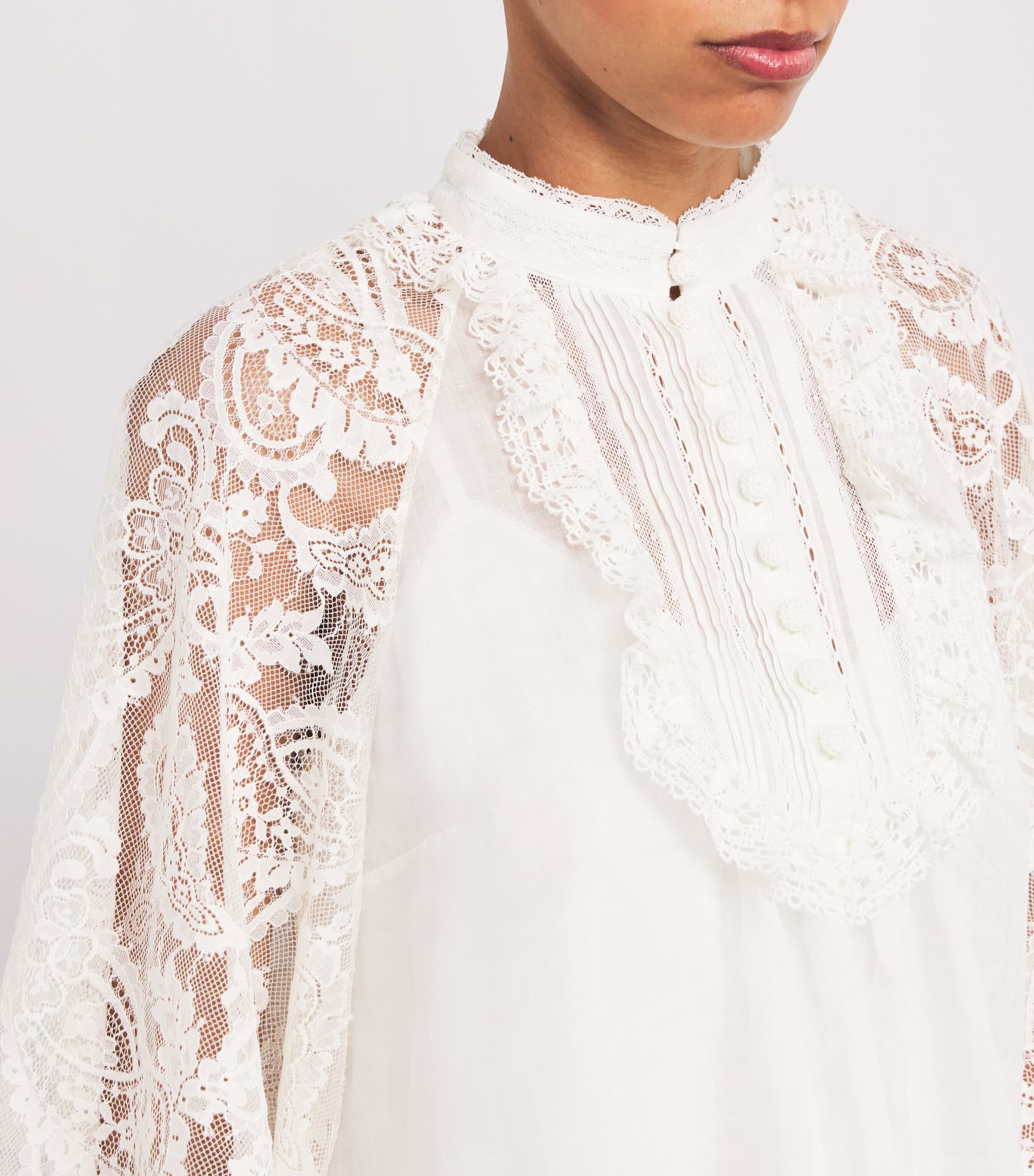 Tシャツ・カットソー Zimmermann FW25 Ascension Lace Yoke Tunic (3421TSS253 CRM) Zimmermann Ascension Lace Yoke Tunic - Beige - 44% Off