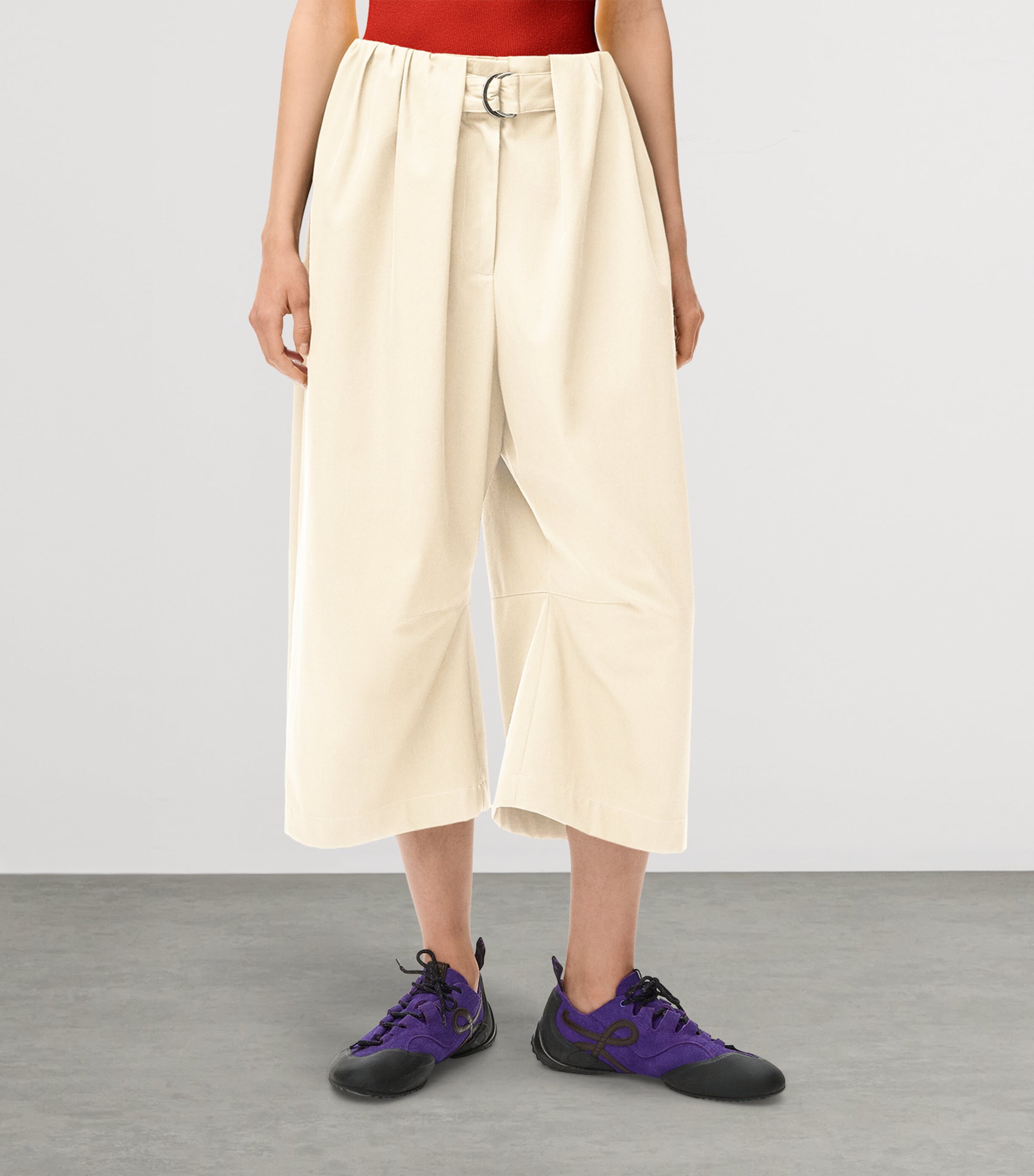 LOEWE Womens Cropped Belted Trousers Ivory Image 3
