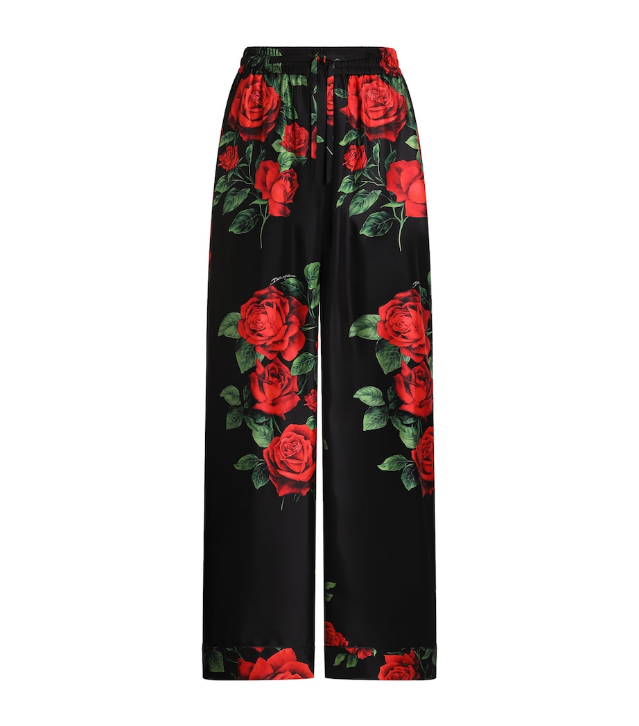 Dolce&Gabbana Womens Silk Rose-Print Trousers Rose Rosse F Image 1